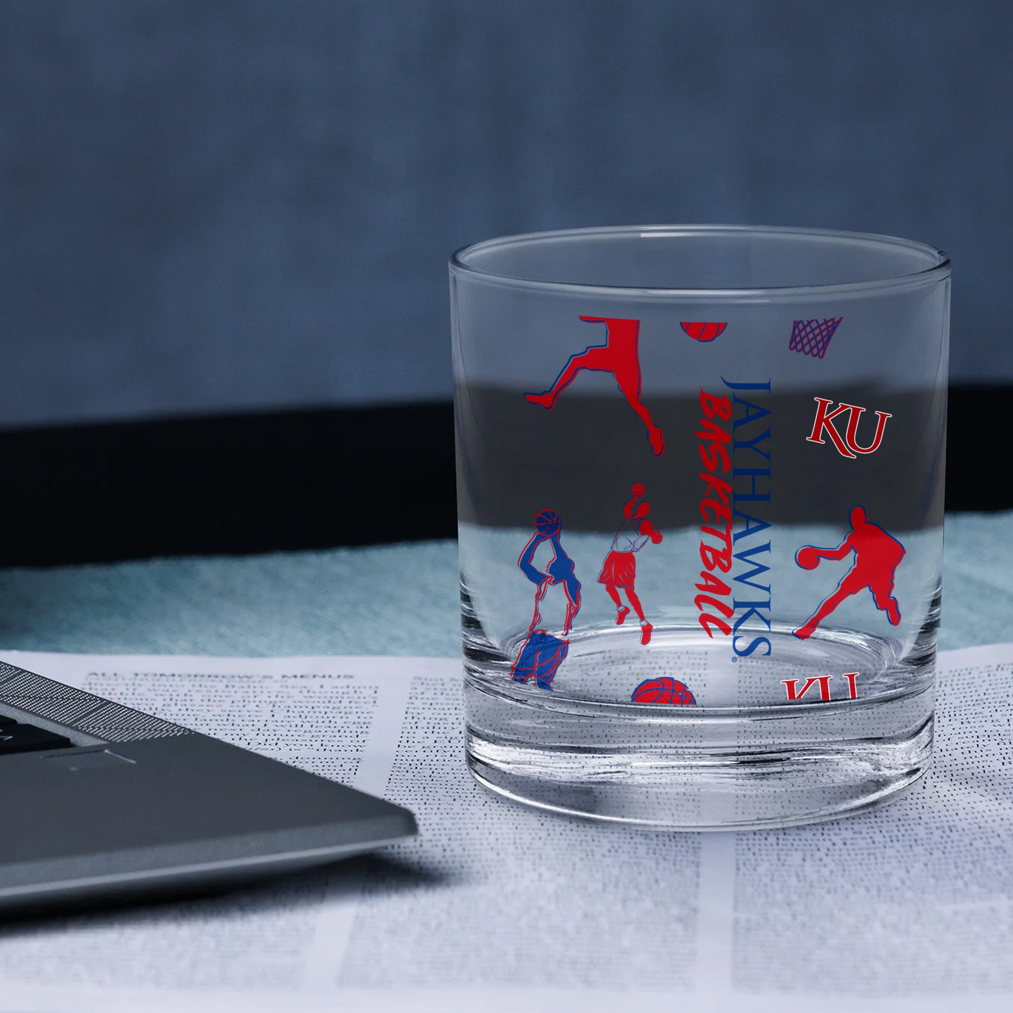Set of 2 Kansas Jayhawks Basketball Sketch 14oz Rocks Glasses