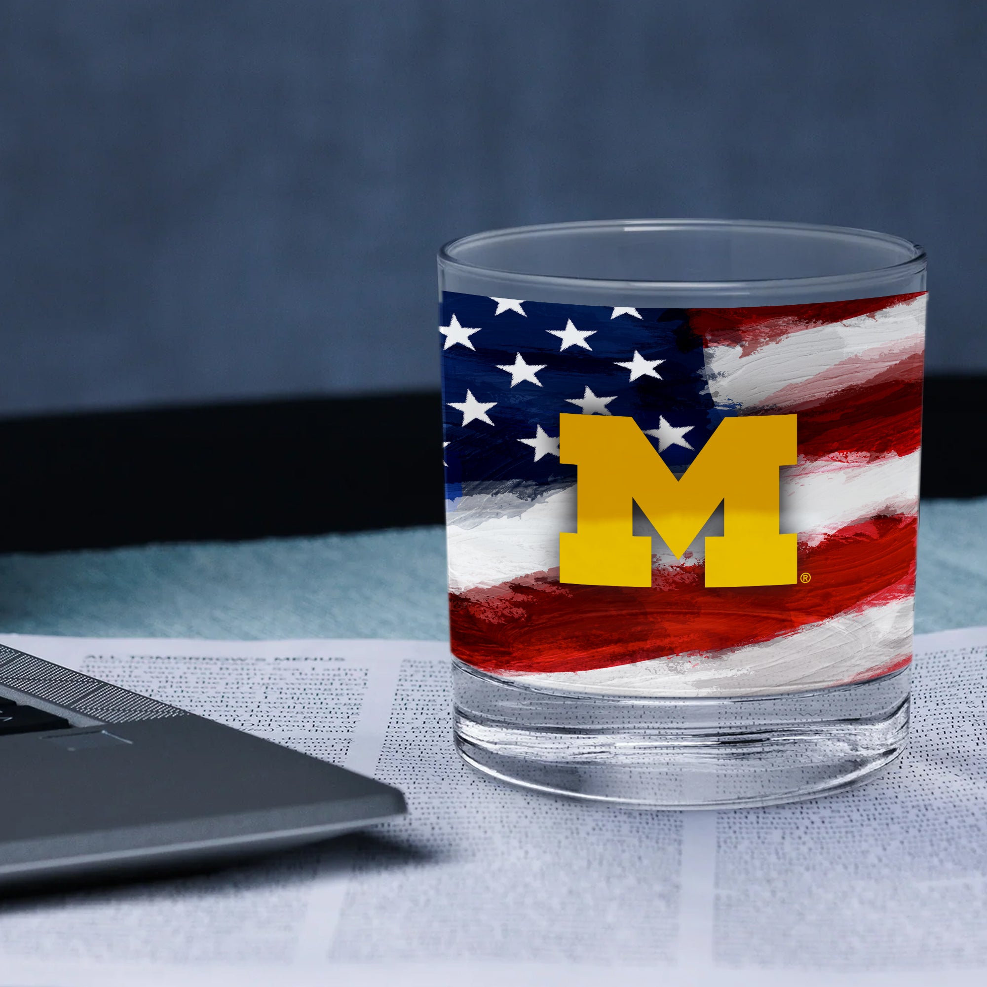 Set of 2 Michigan Wolverines 14oz Americana Rocks Glasses