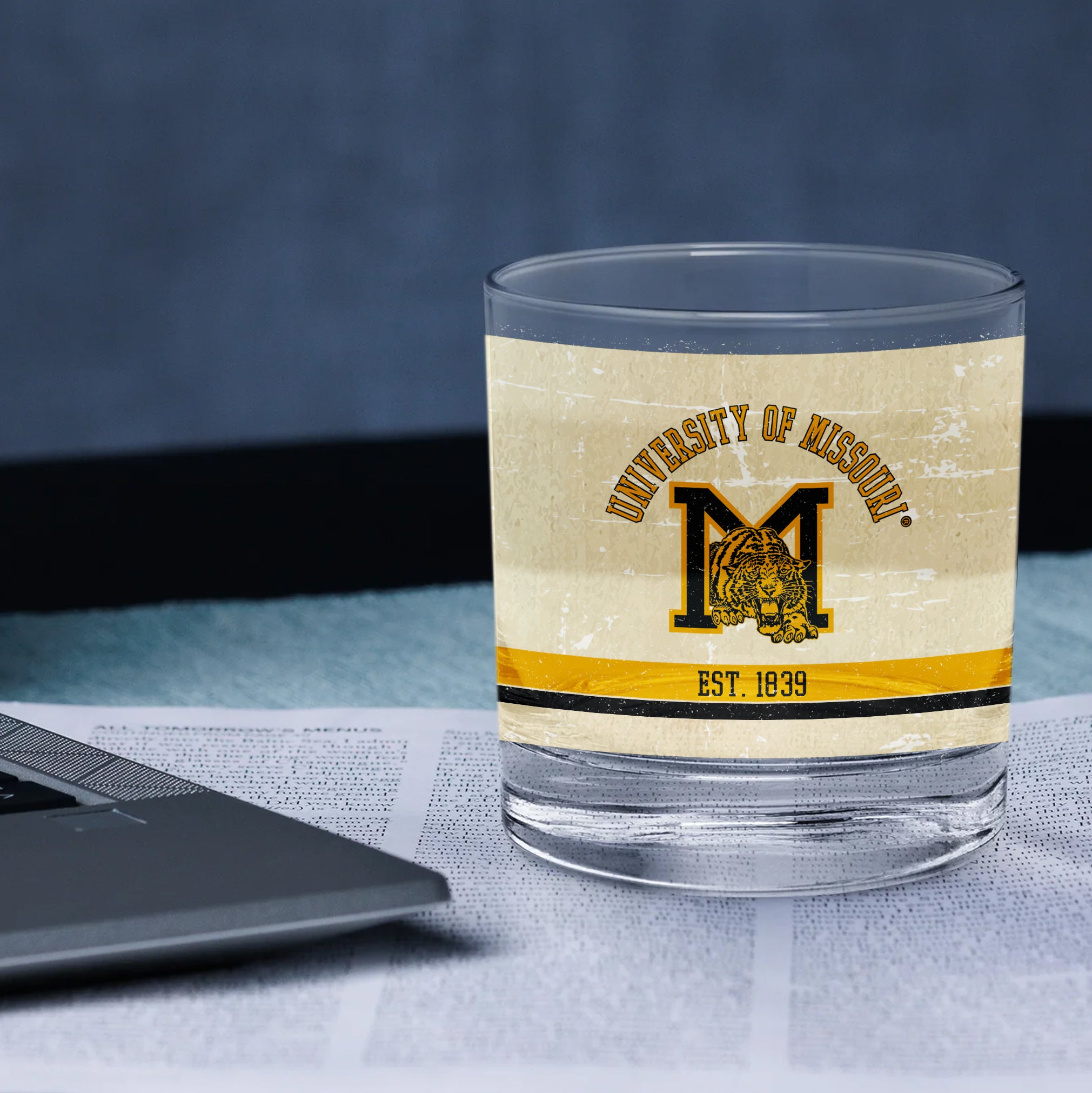 Missouri Tigers Set of 2 College Vault Tan Retro 14oz Rocks Glasses