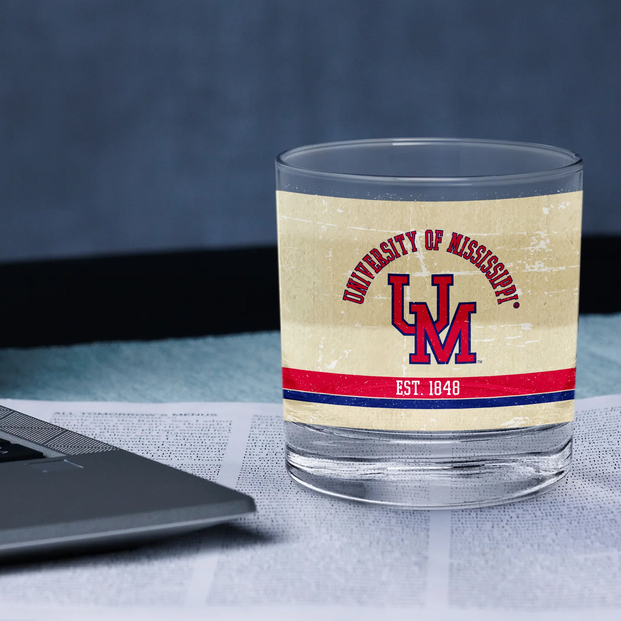 Ole Miss Rebels Set of 2 College Vault Tan Retro 14oz Rocks Glasses