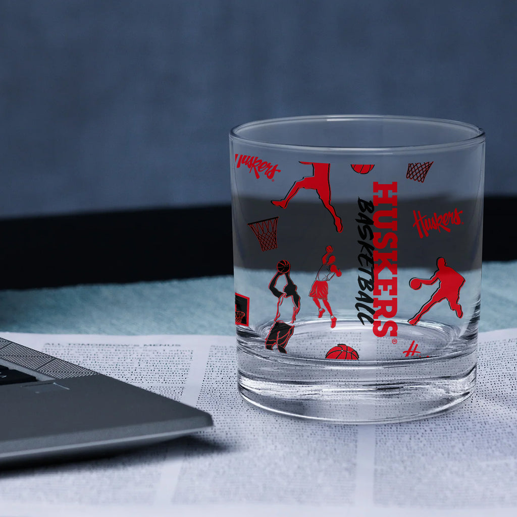 Set of 2 Nebraska Cornhuskers Basketball Sketch 14oz Rocks Glasses
