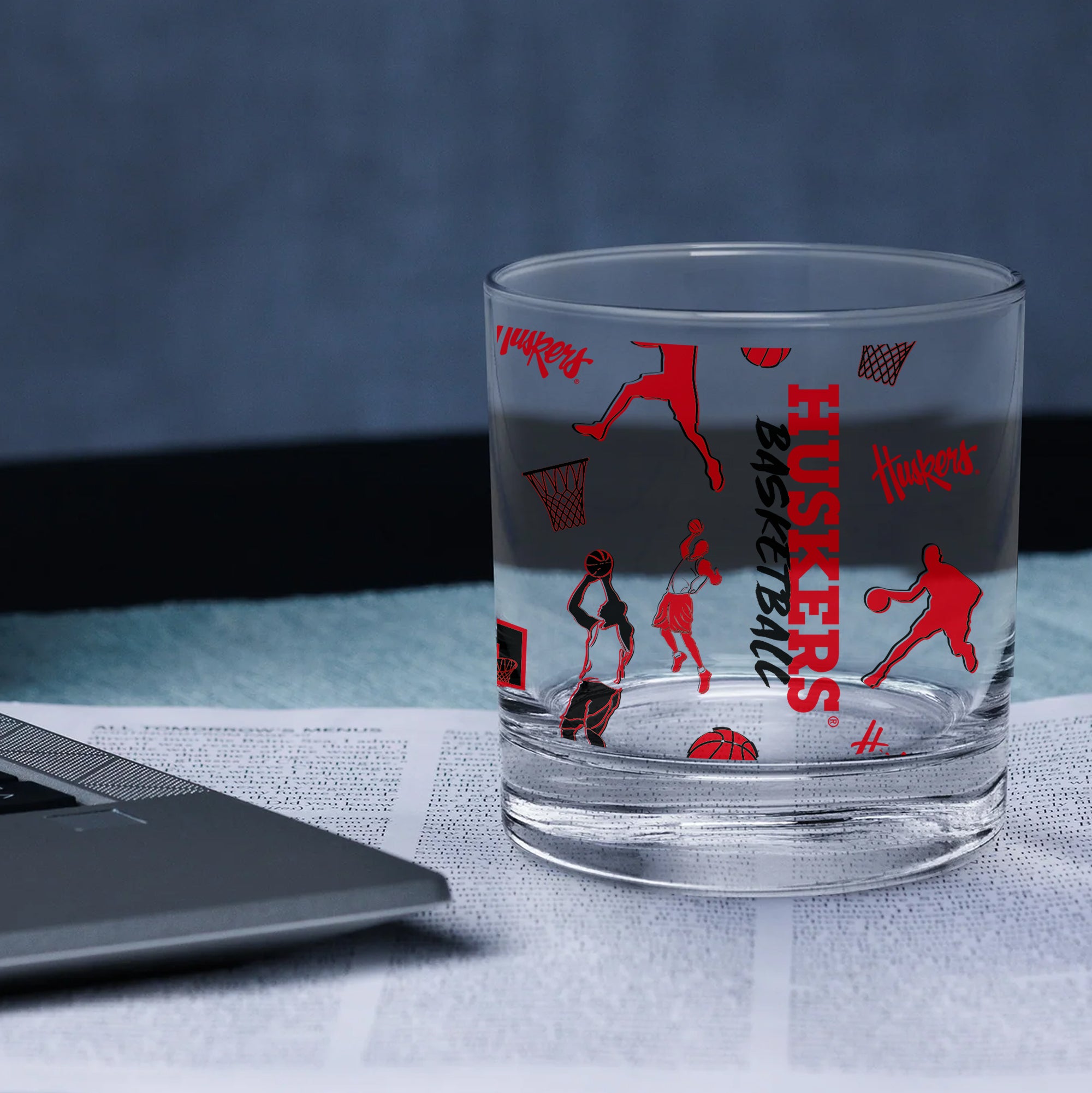 Set of 2 Nebraska Cornhuskers Basketball Sketch 14oz Rocks Glasses