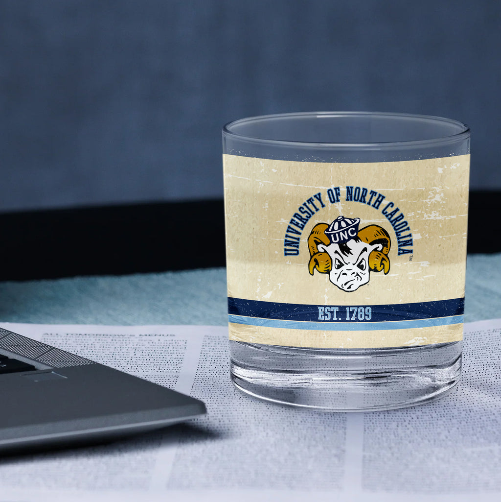 North Carolina Tar Heels Set of 2 College Vault Tan Retro 14oz Rocks Glasses
