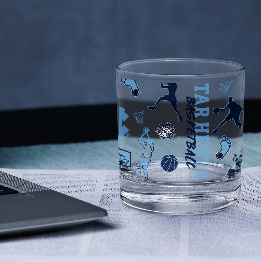 Set of 2 North Carolina Tar Heels Basketball Sketch 14oz Rocks Glasses