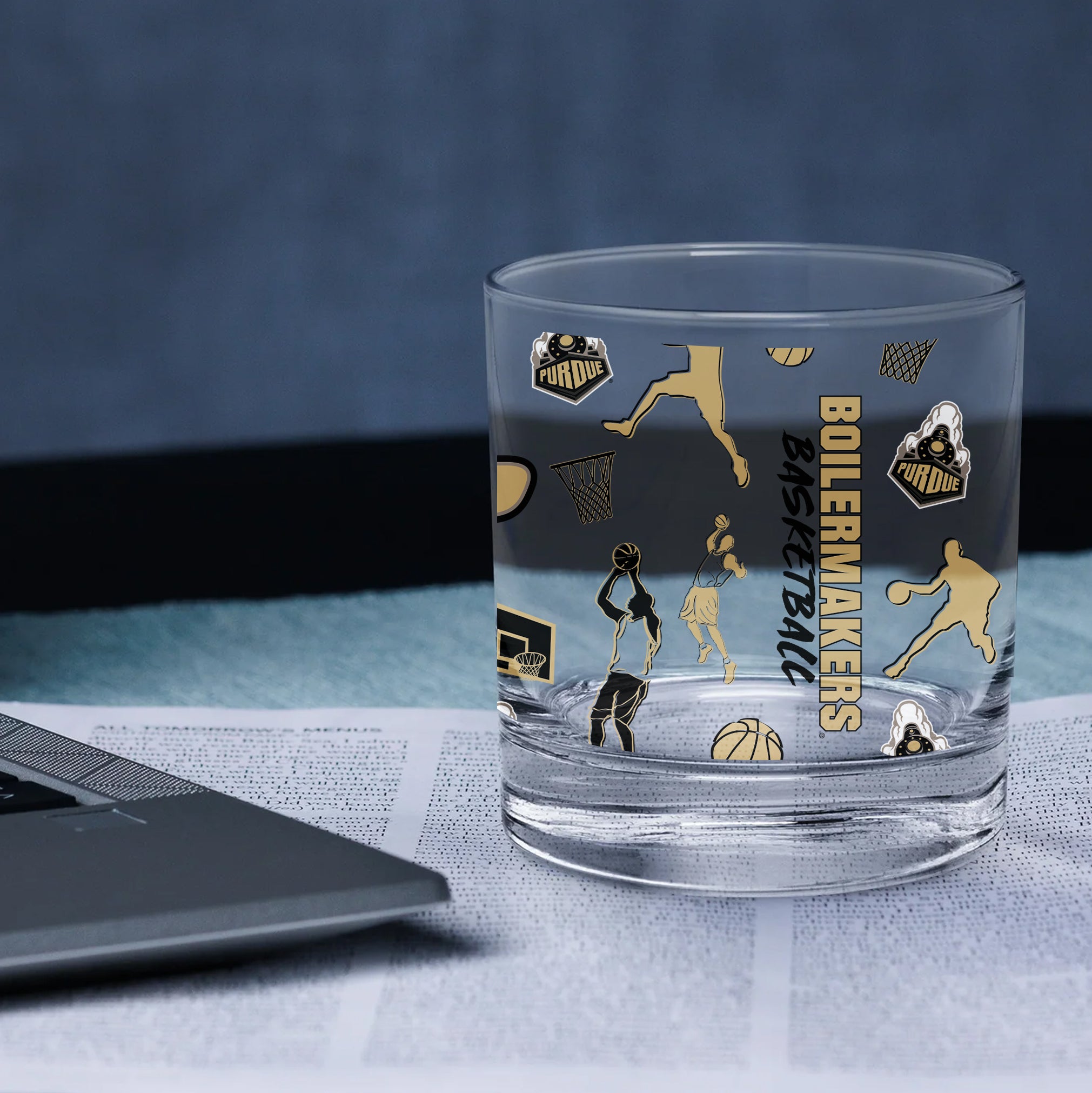 Set of 2 Purdue Boilermakers Basketball Sketch 14oz Rocks Glasses