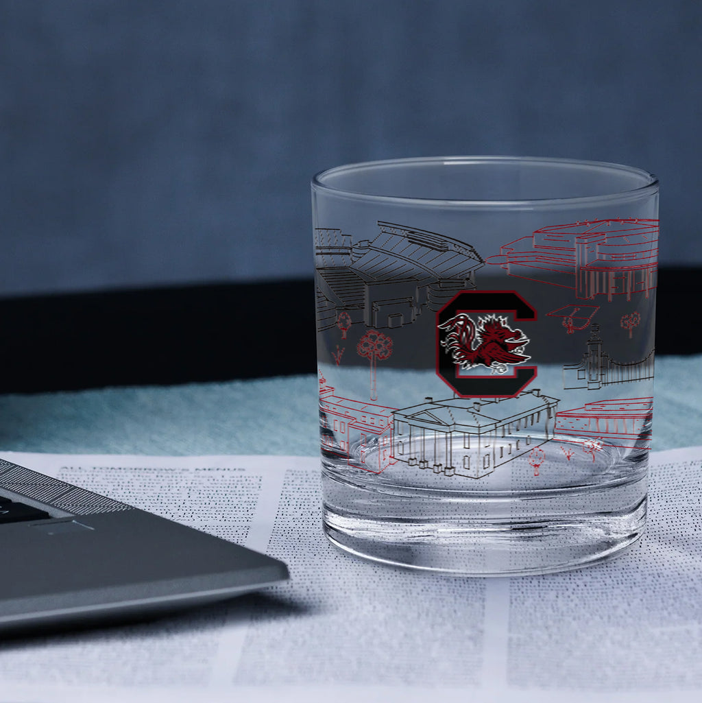 Set of 2 South Carolina Gamecocks Campus Line Art 14oz Rocks Glasses