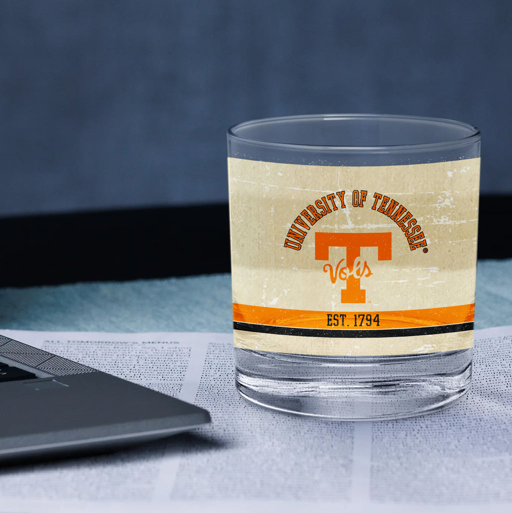 Tennessee Volunteers Set of 2 College Vault Tan Retro 14oz Rocks Glasses