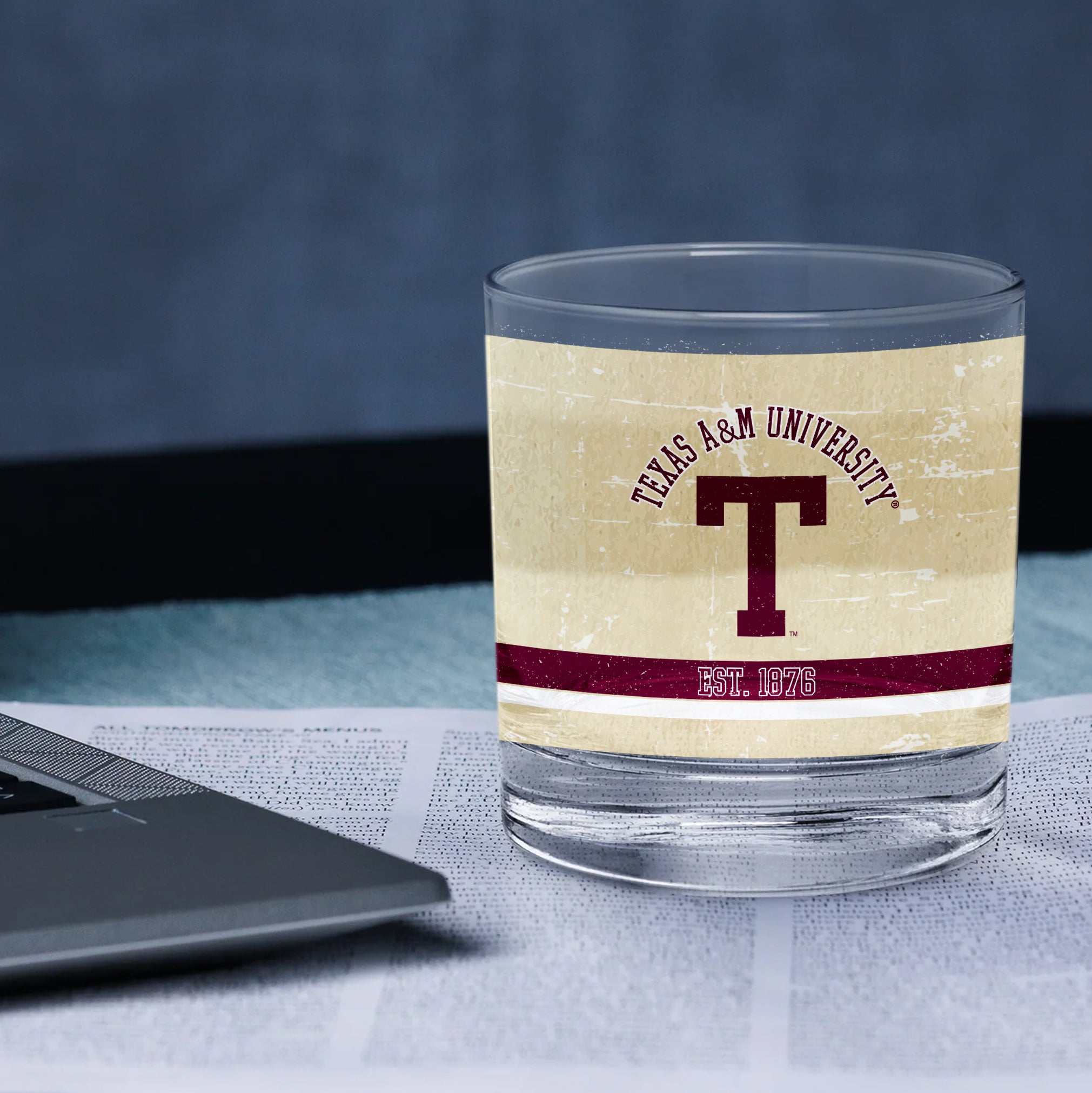 Texas A&M Aggies Set of 2 College Vault Tan Retro 14oz Rocks Glasses