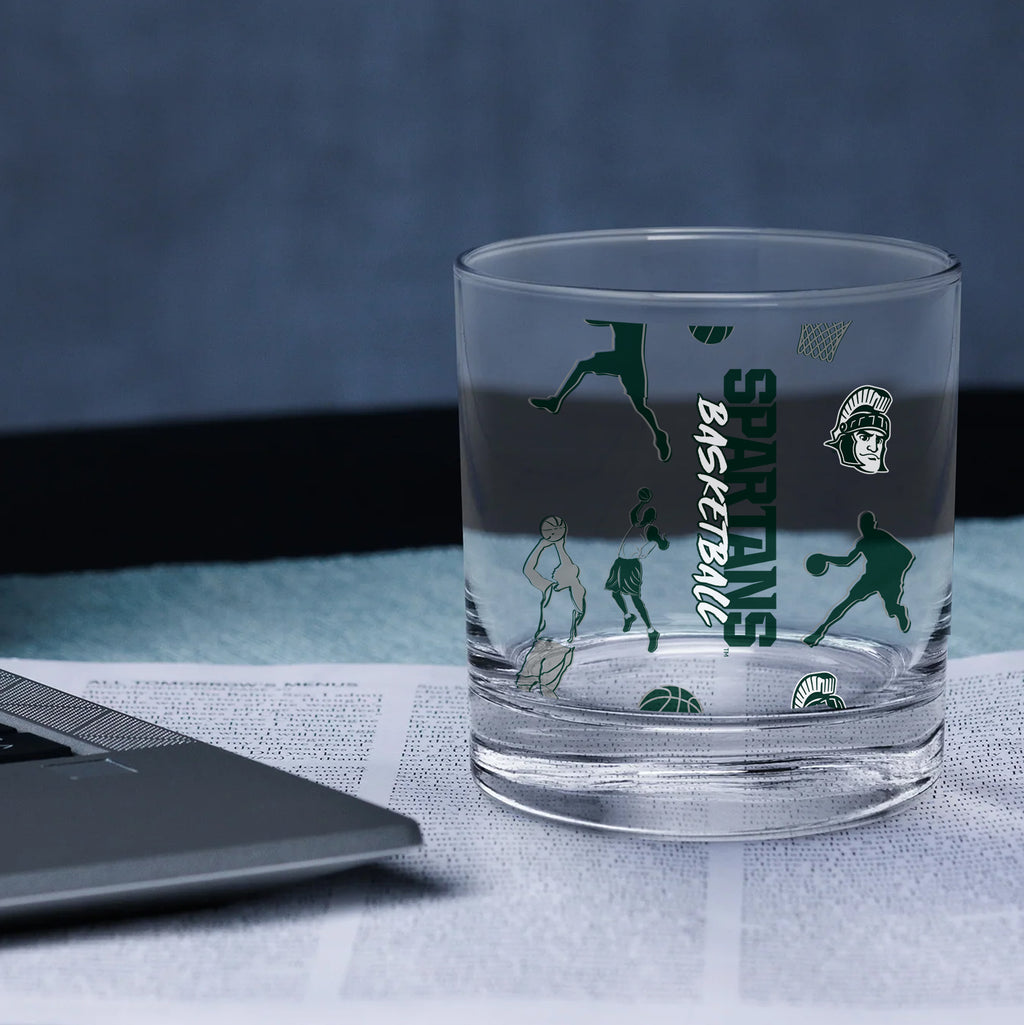 Set of 2 Michigan State Spartans Basketball Sketch 14oz Rocks Glasses