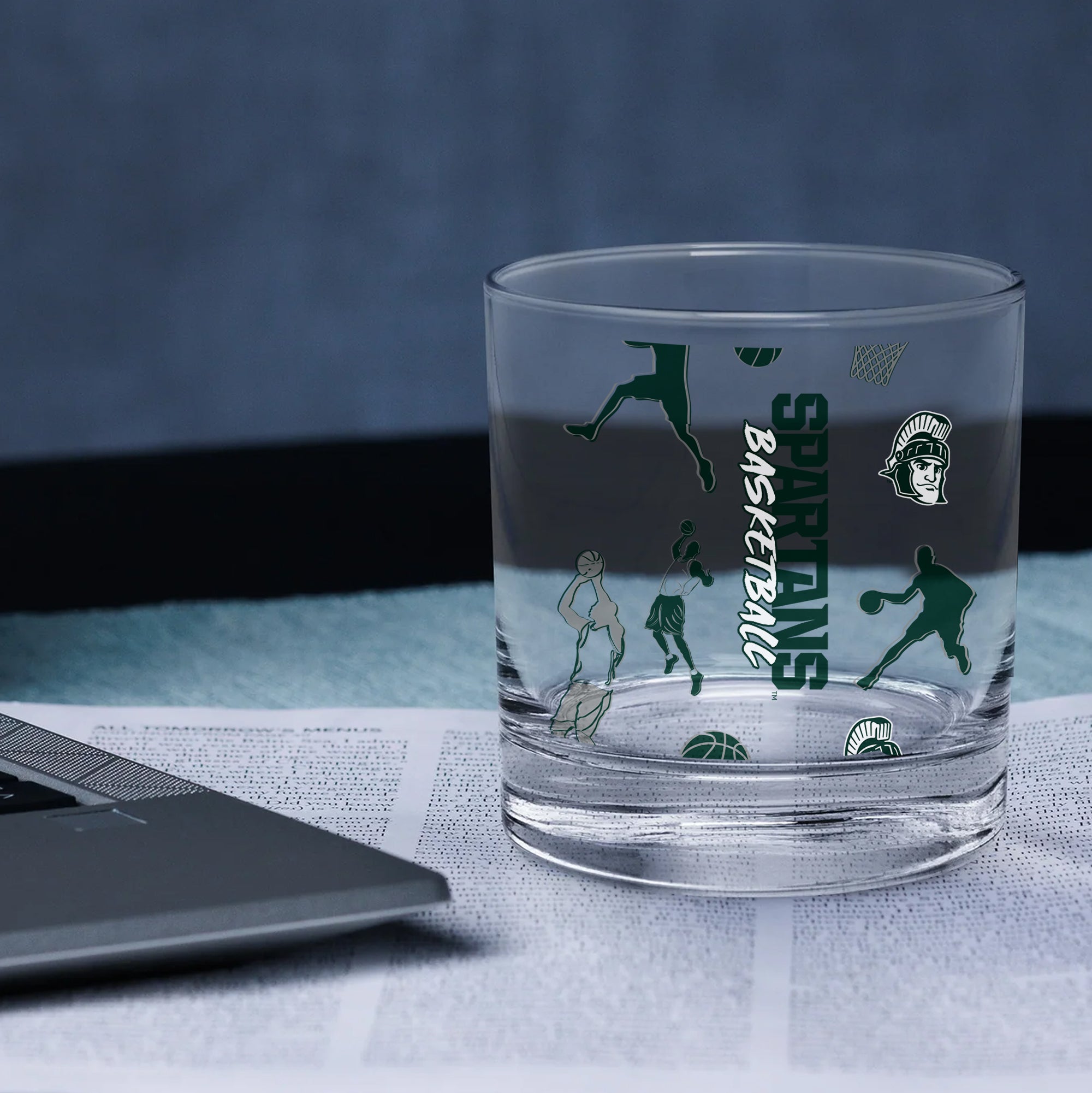 Set of 2 Michigan State Spartans Basketball Sketch 14oz Rocks Glasses