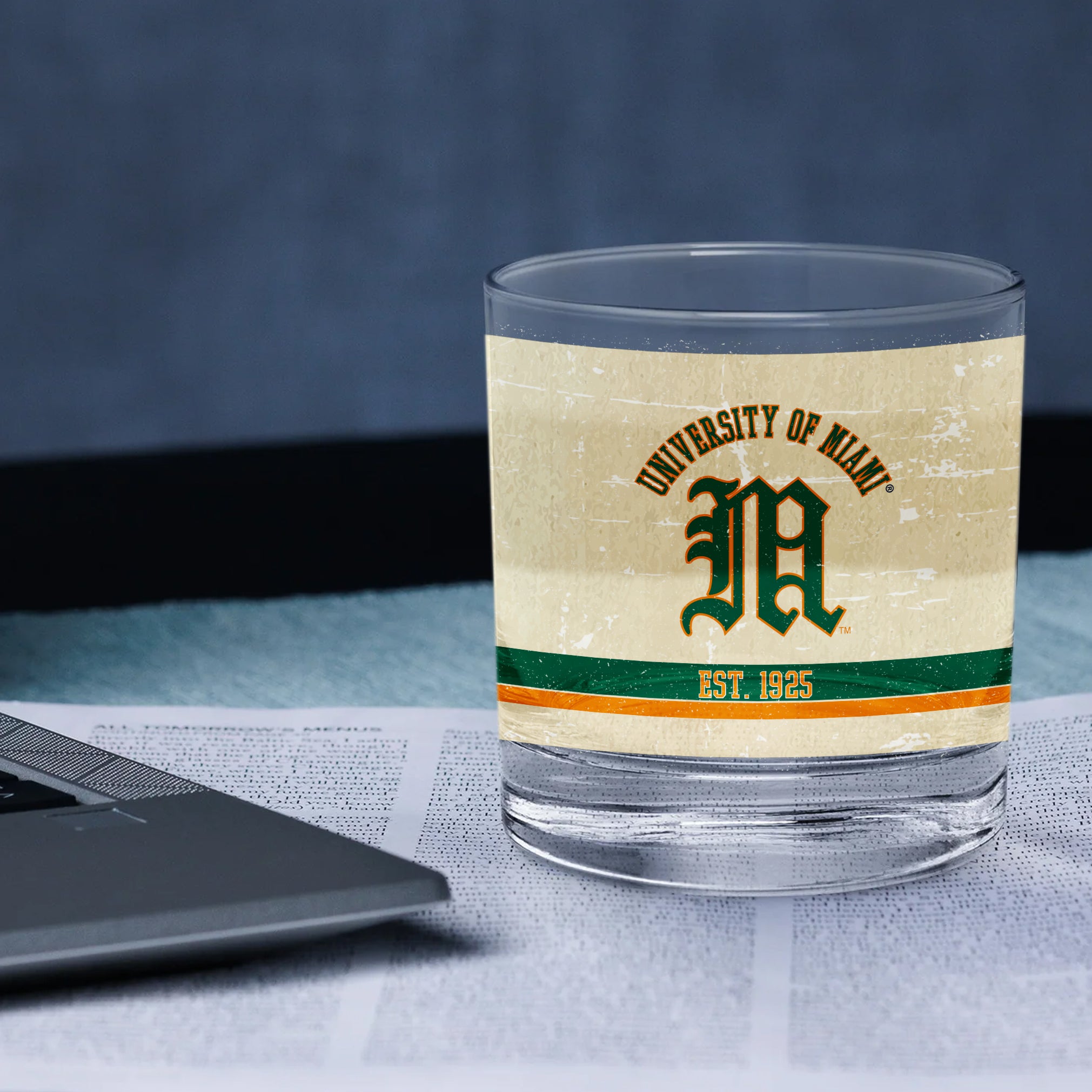 Miami Hurricanes Set of 2 College Vault Tan Retro 14oz Rocks Glasses