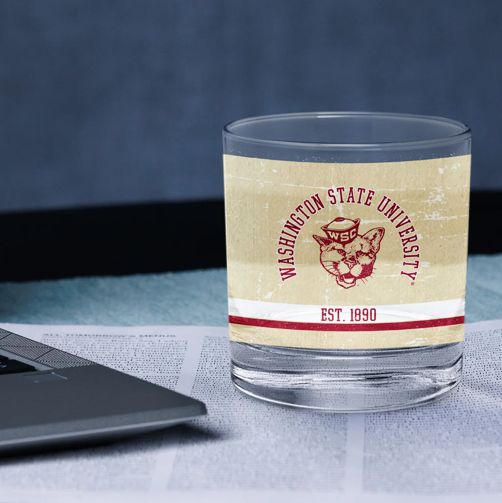 Set of 4 Washington State College Vault Tan Retro 14oz Rocks Glasses
