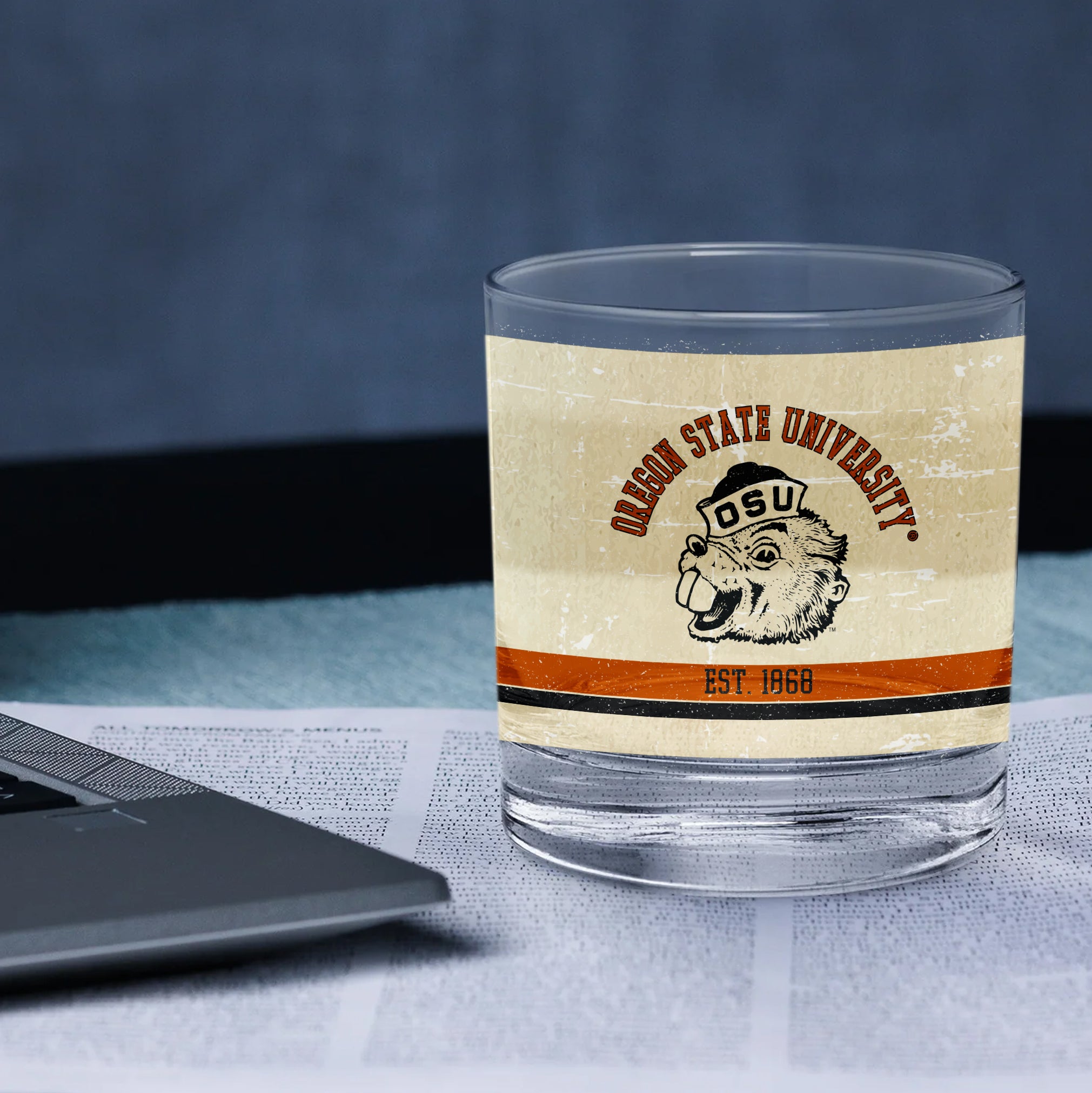 Oregon State Beavers Set of 2 College Vault Tan Retro 14oz Rocks Glasses