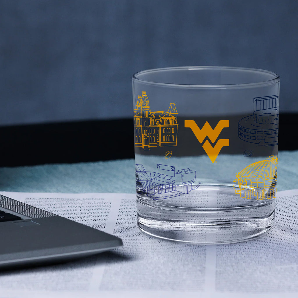 Set of 2 West Virginia Mountaineers Campus Line Art 14oz Rocks Glasses