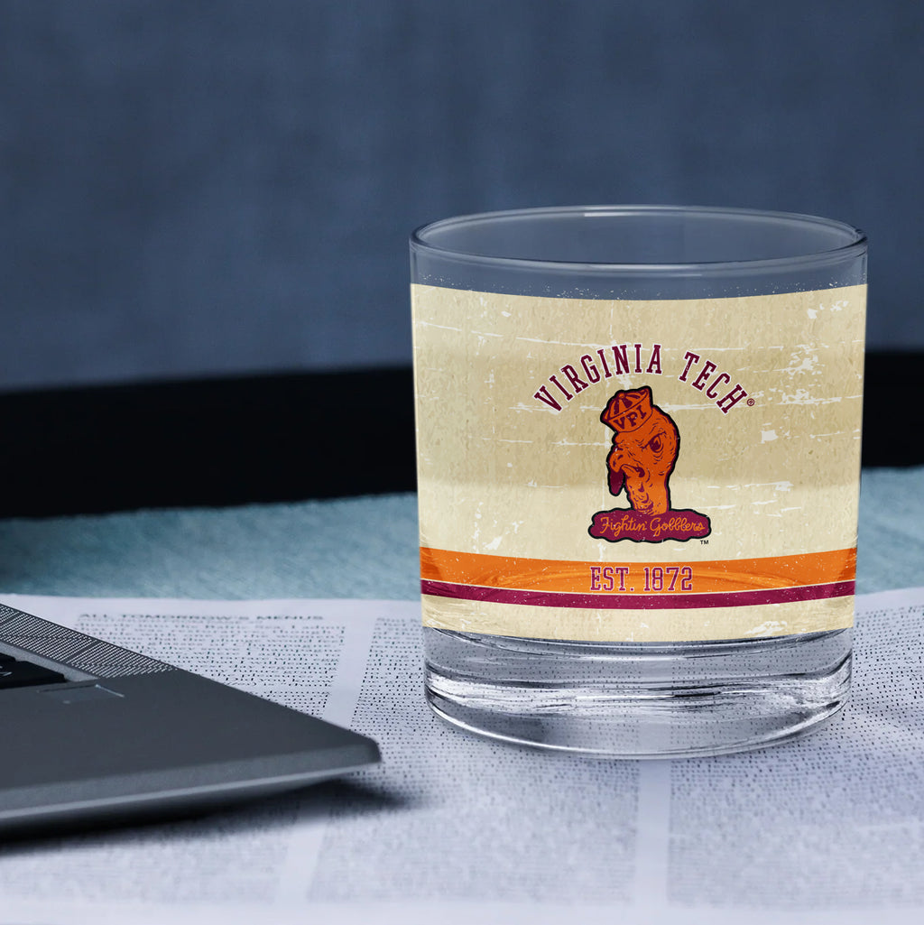 Virginia Tech Hokies Set of 2 College Vault Tan Retro 14oz Rocks Glasses