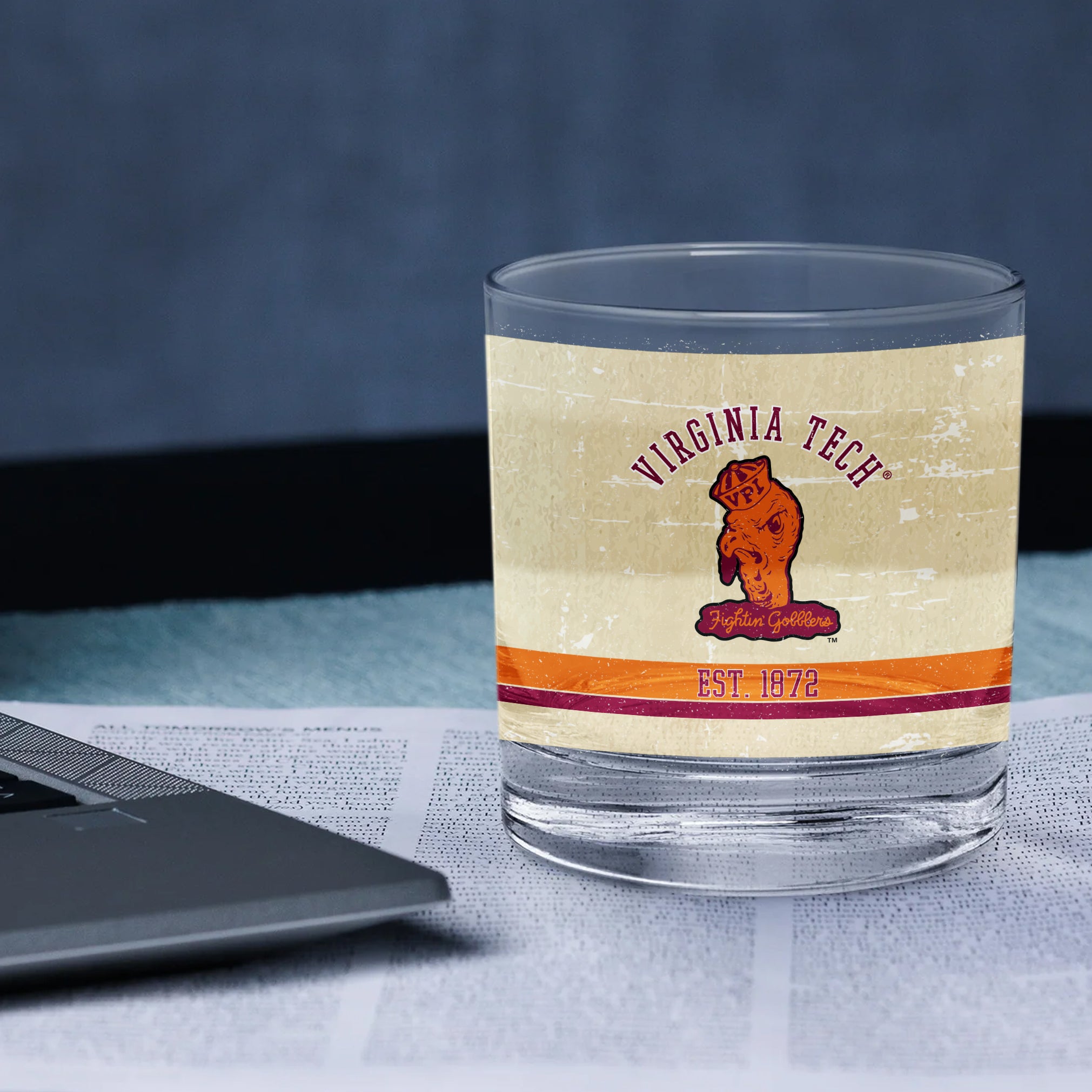 Virginia Tech Hokies Set of 2 College Vault Tan Retro 14oz Rocks Glasses