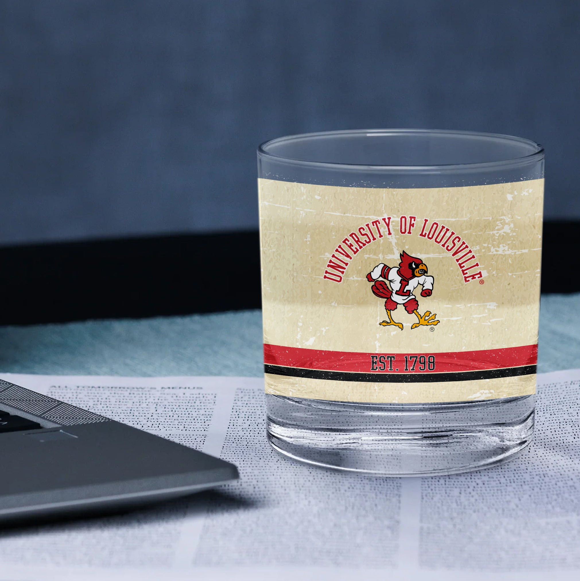 Louisville Cardinals Set of 2 College Vault Tan Retro 14oz Rocks Glasses