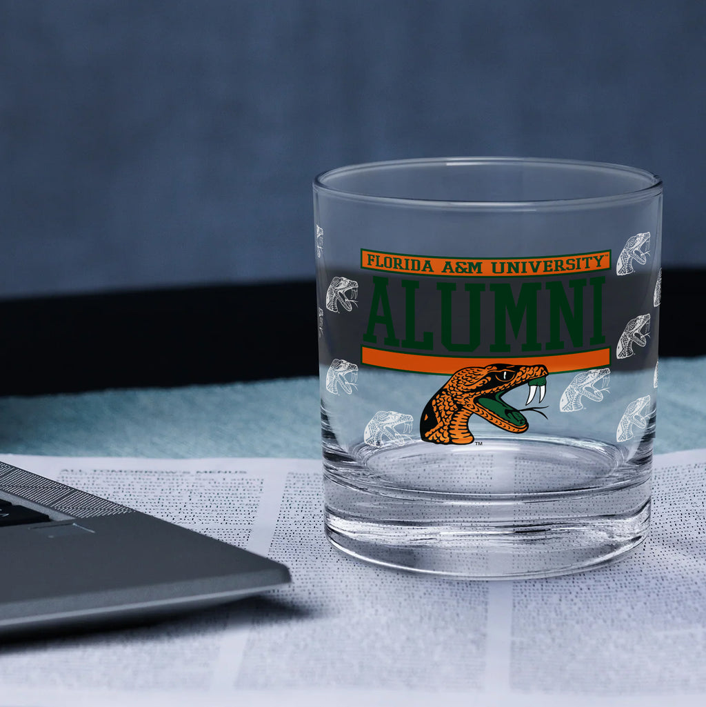 Set of 2 Florida A&M Rattlers 14oz XD Alumni Rocks Glasses
