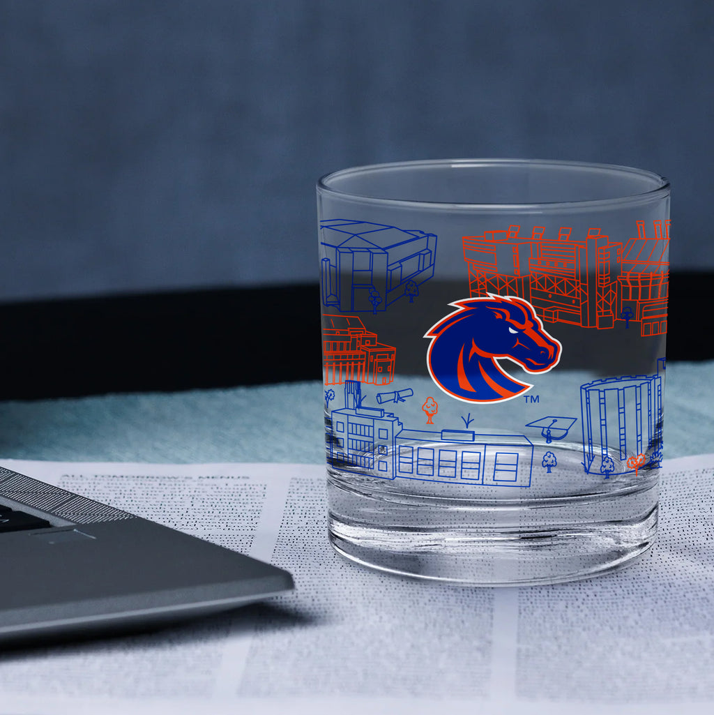 Set of 2 Boise State Broncos Campus Line Art 14oz Rocks Glasses