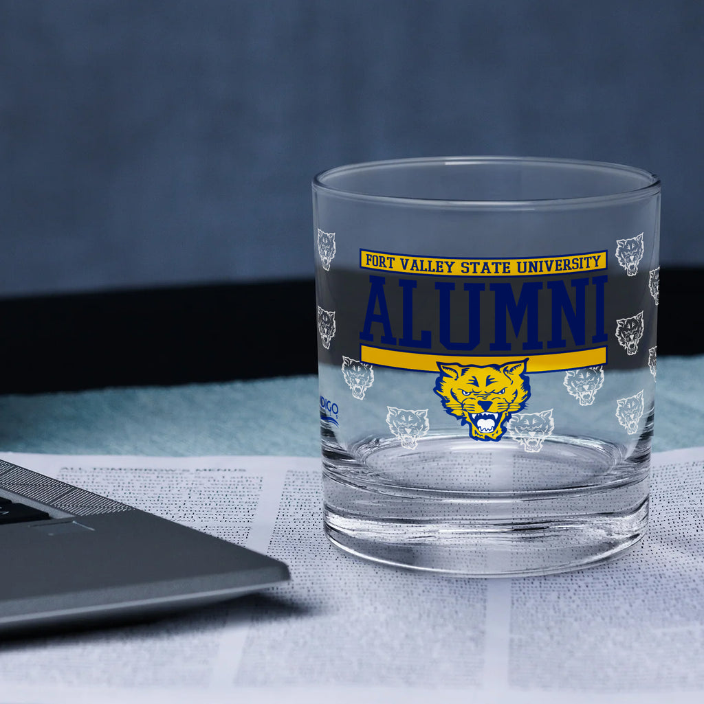 Set of 2 Fort Valley State Wildcats 14oz XD Alumni Rocks Glasses