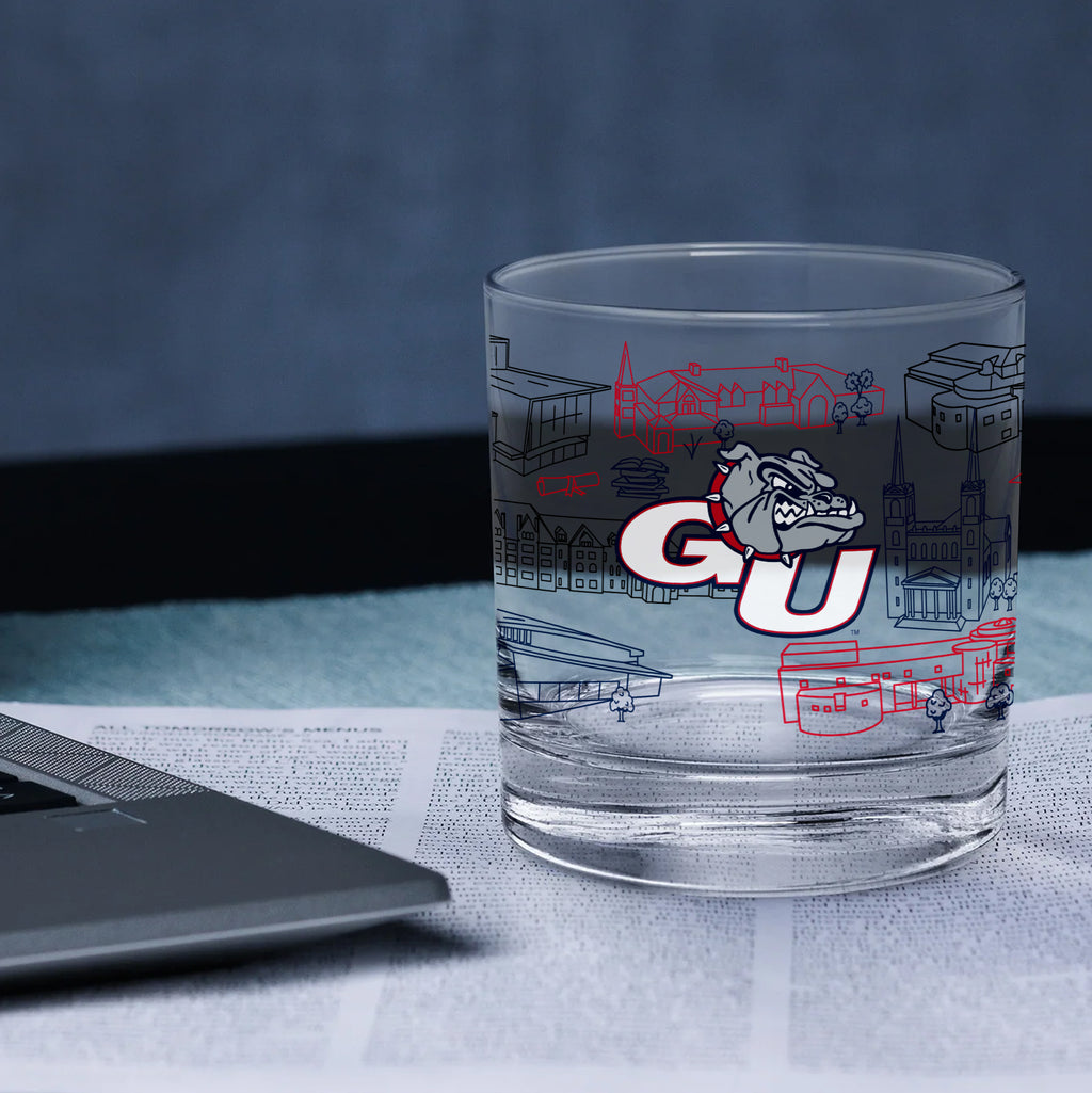 Set of 2 Gonzaga Bulldogs Campus Line Art 14oz Rocks Glasses