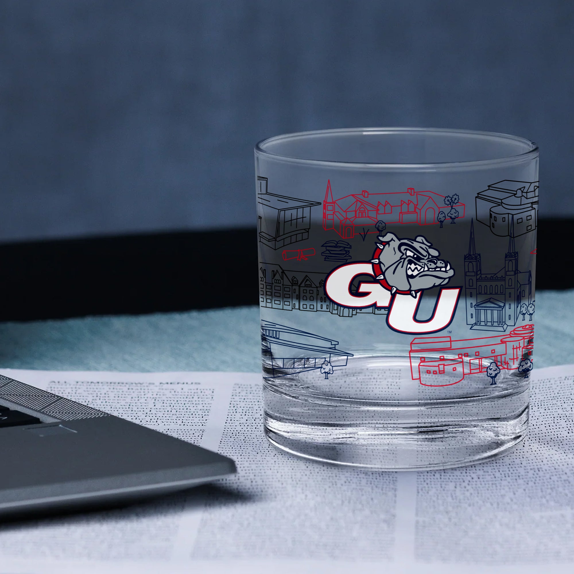 Set of 2 Gonzaga Bulldogs Campus Line Art 14oz Rocks Glasses