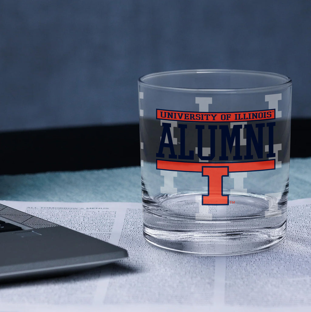 Set of 2 Illinois Fighting Illini 14oz Alumni Rocks Glasses