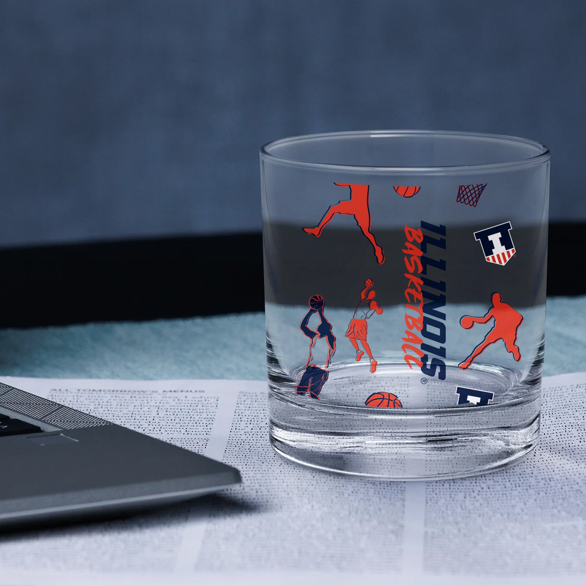 Set of 2 Illinois Fighting Illini Basketball Sketch 14oz Rocks Glasses