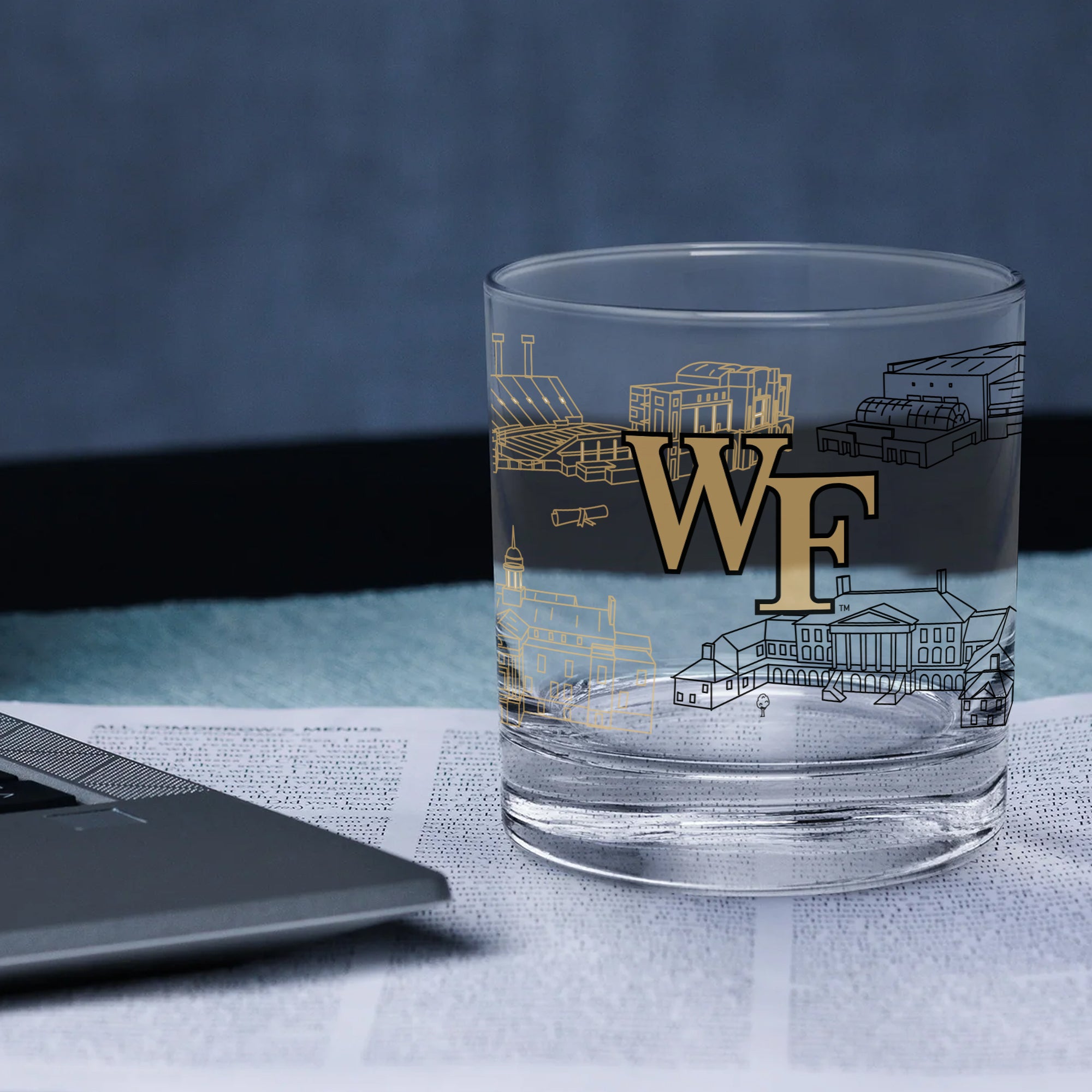 Set of 2 Wake Forest Demon Deacons Campus Line Art 14oz Rocks Glasses