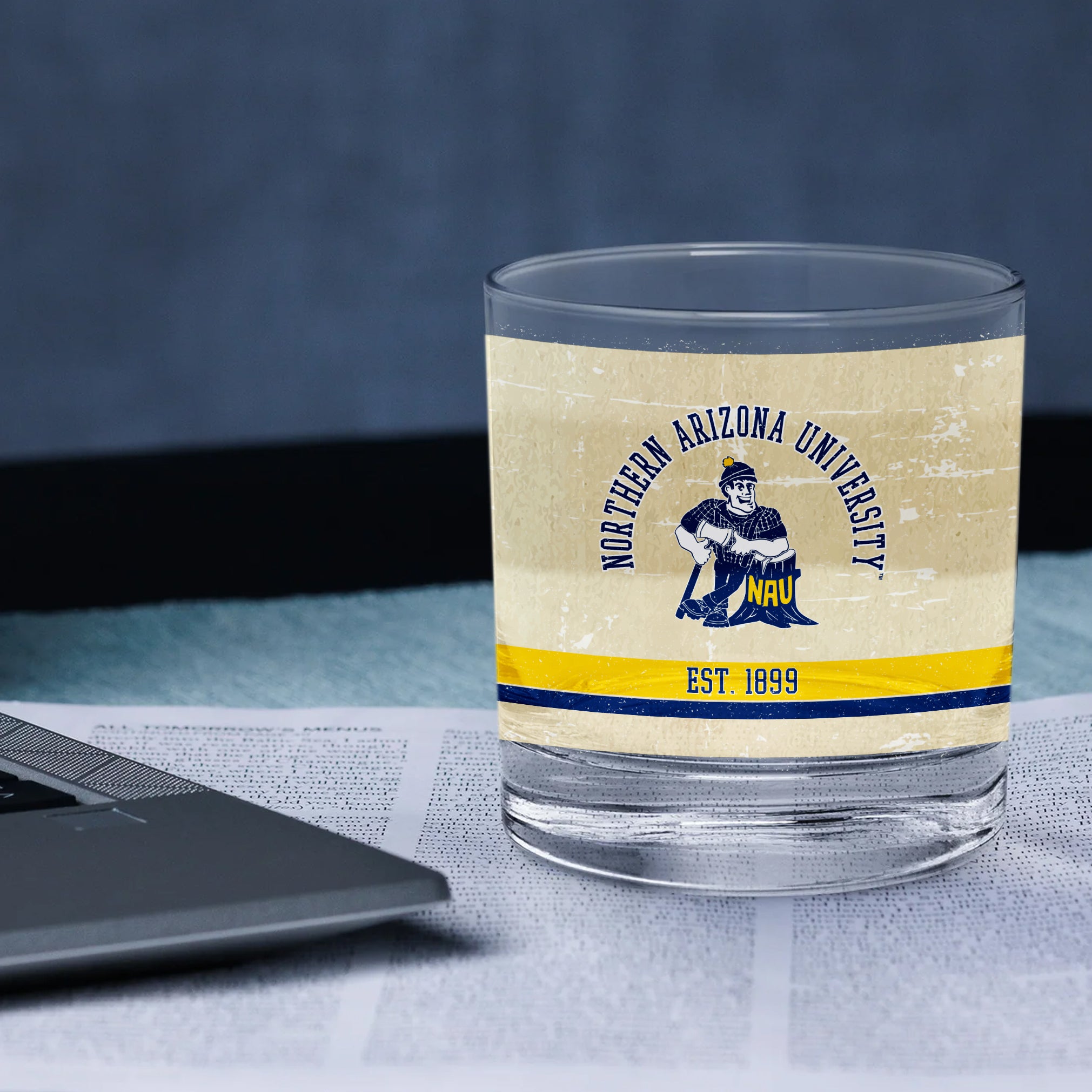 Northern Arizona Lumberjacks Set of 2 College Vault Tan Retro 14oz Rocks Glasses