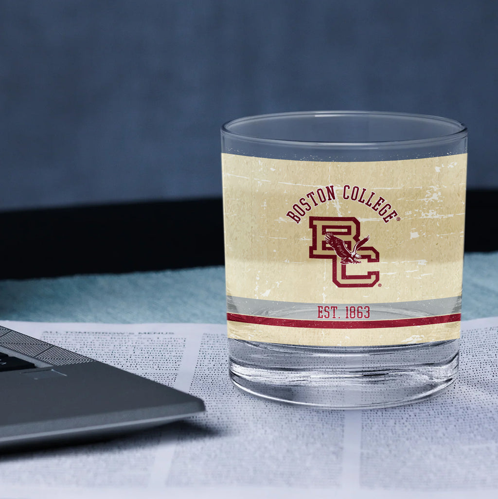 Boston College Eagles Set of 2 College Vault Tan Retro 14oz Rocks Glasses