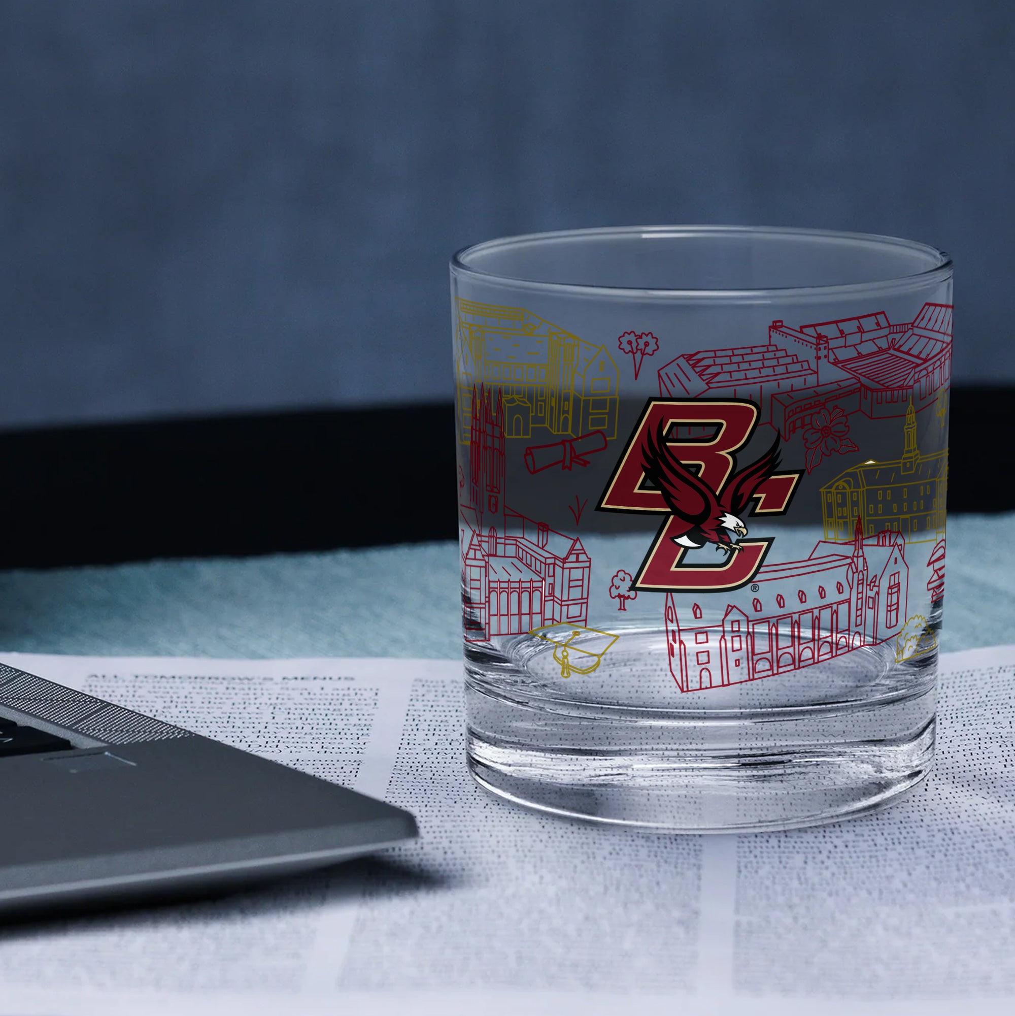Set of 2 Boston College Eagles Campus Line Art 14oz Rocks Glasses