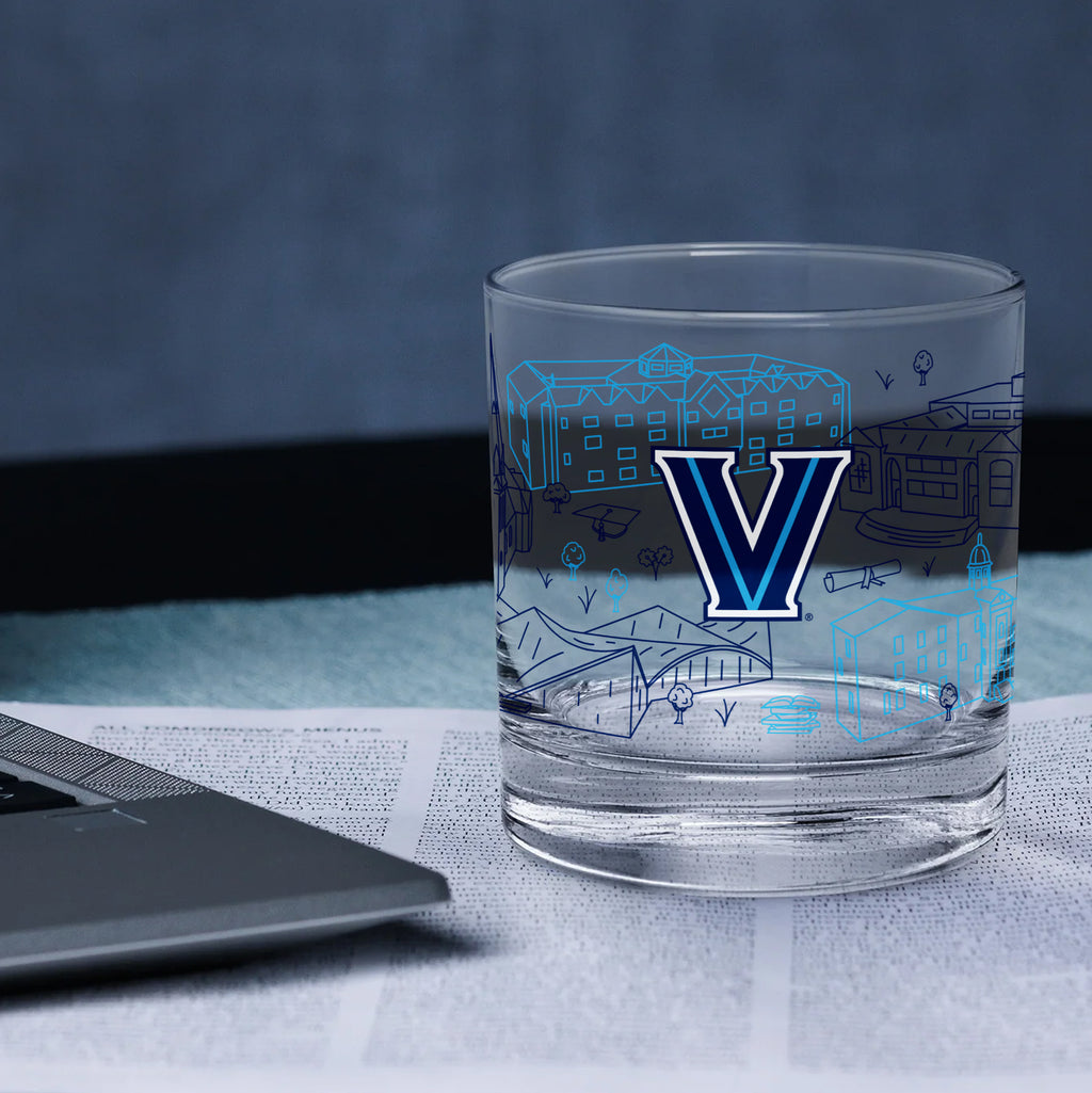 Set of 2 Villanova Wildcats Campus Line Art 14oz Rocks Glasses