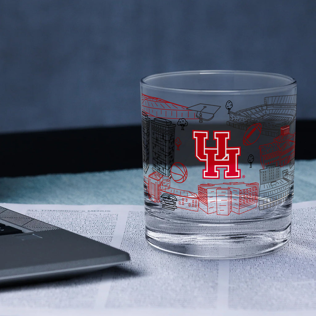 Set of 2 Houston Cougars Campus Line Art 14oz Rocks Glasses