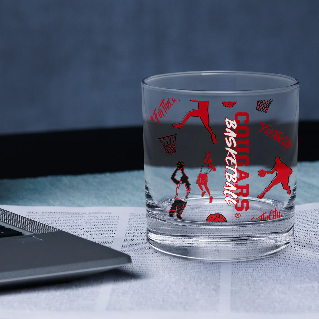 Set of 2 Houston Cougars Basketball Sketch 14oz Rocks Glasses