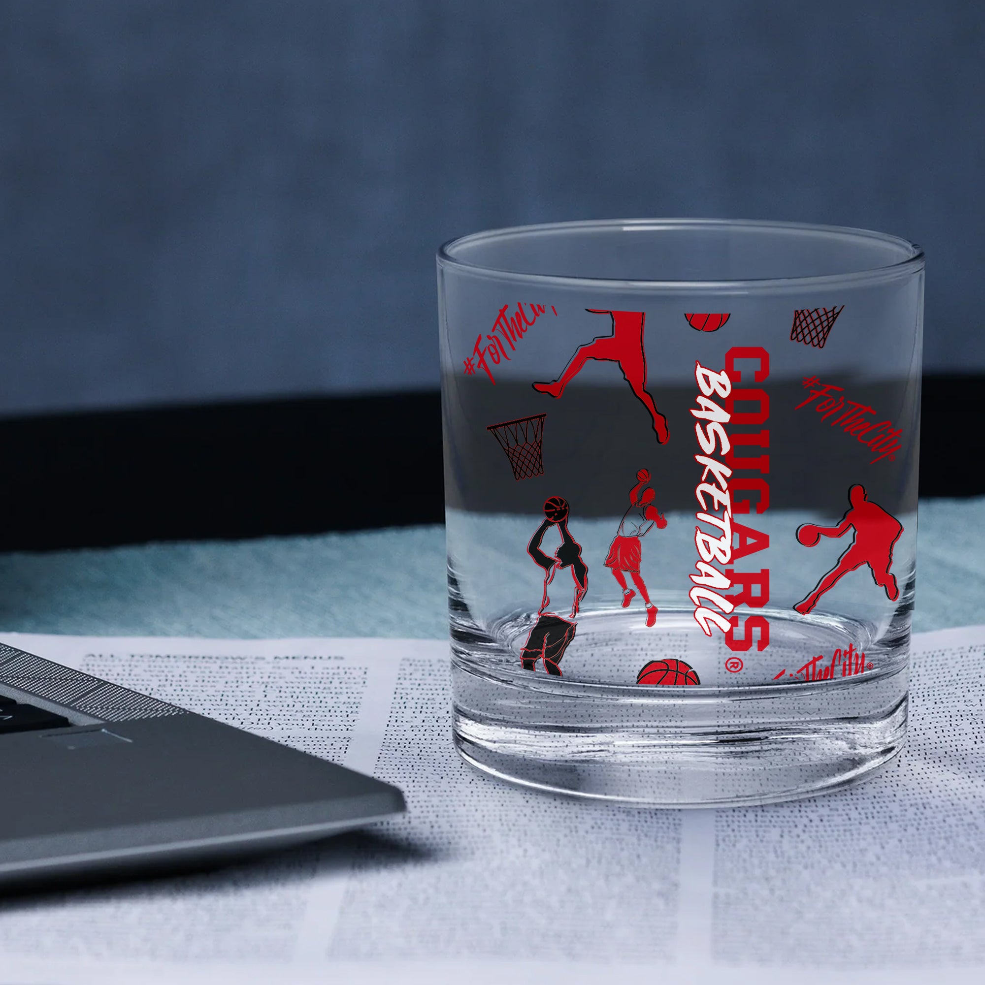 Set of 2 Houston Cougars Basketball Sketch 14oz Rocks Glasses