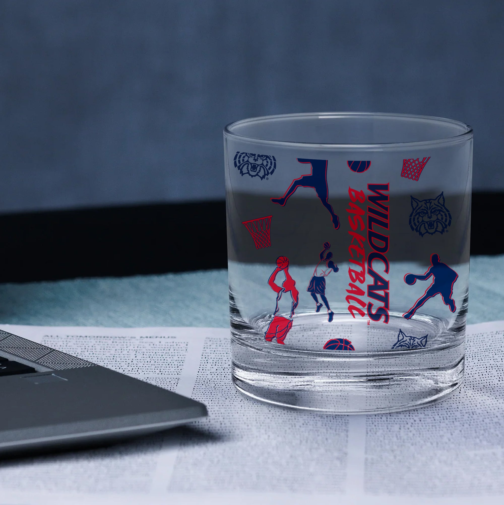 Set of 2 Arizona Wildcats Basketball Sketch 14oz Rocks Glasses