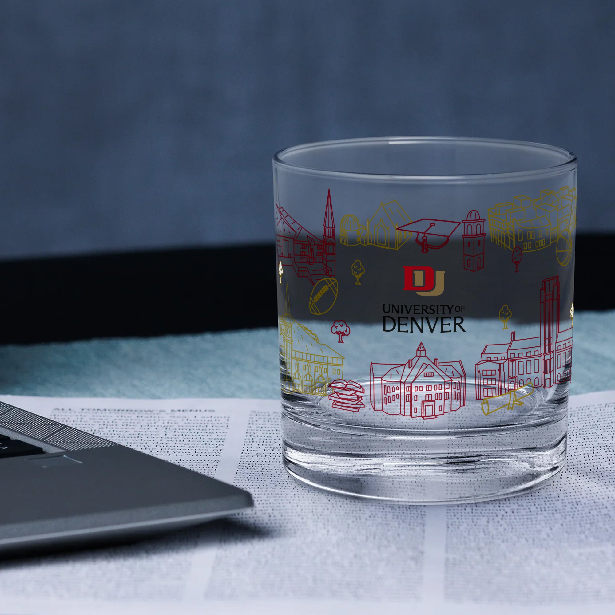 Set of 2 Denver Pioneers Campus Line Art 14oz Rocks Glasses