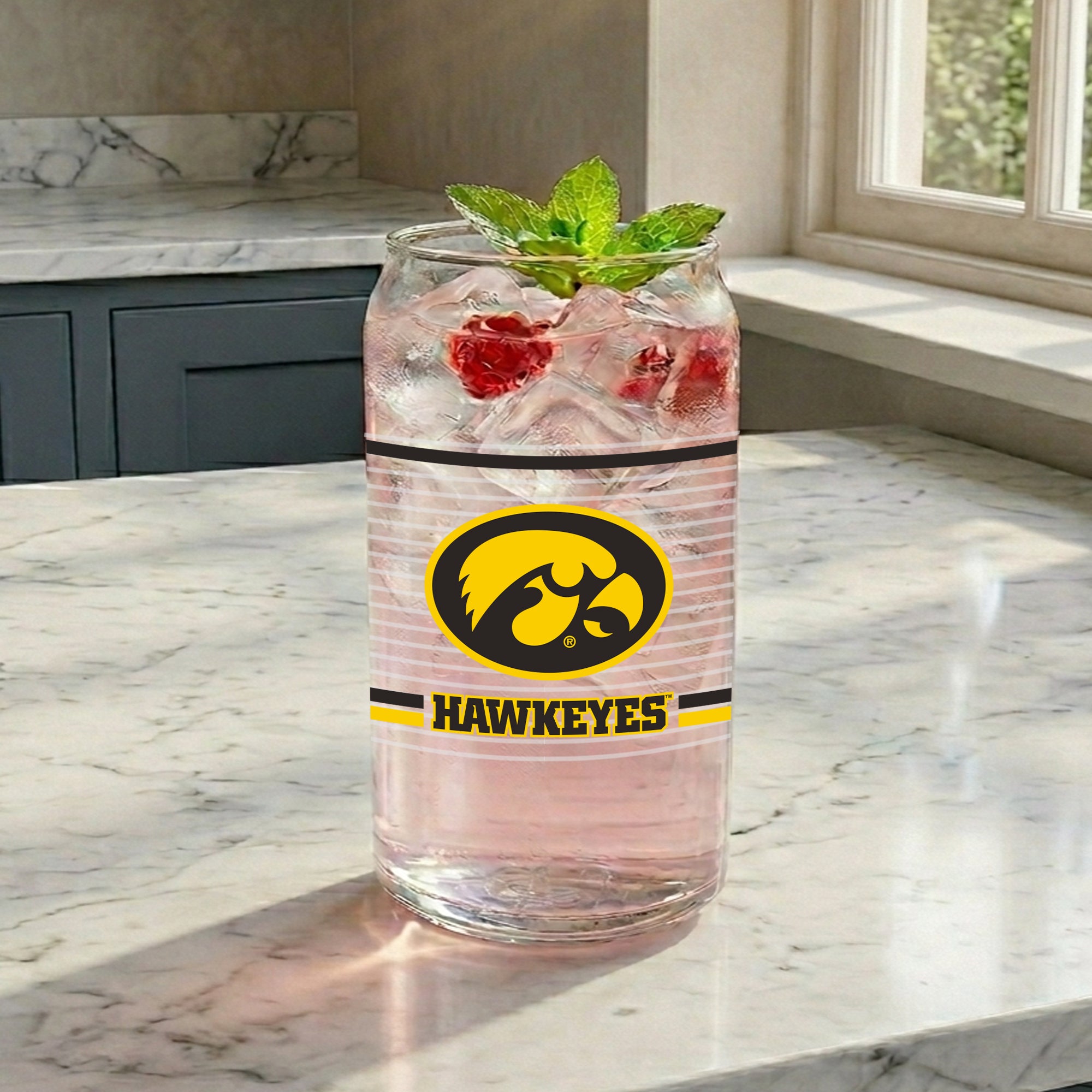 Set of 2 Iowa Hawkeyes 16oz XD Ring Can Glasses
