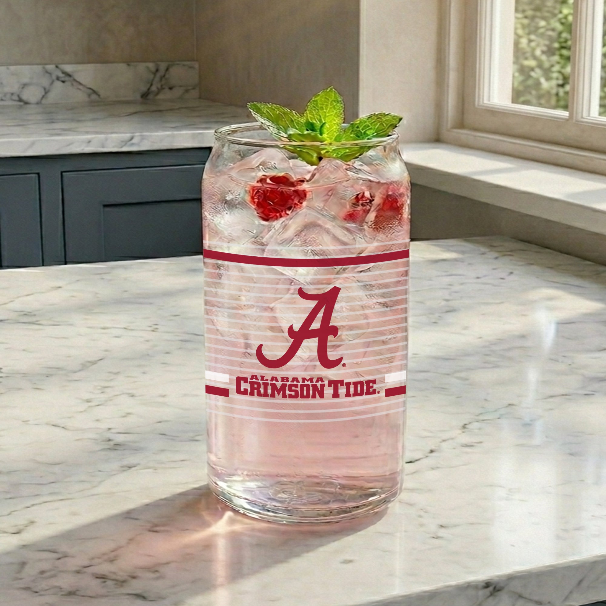 Set of 2 Alabama Crimson Tide 16oz XD Ring Can Glasses