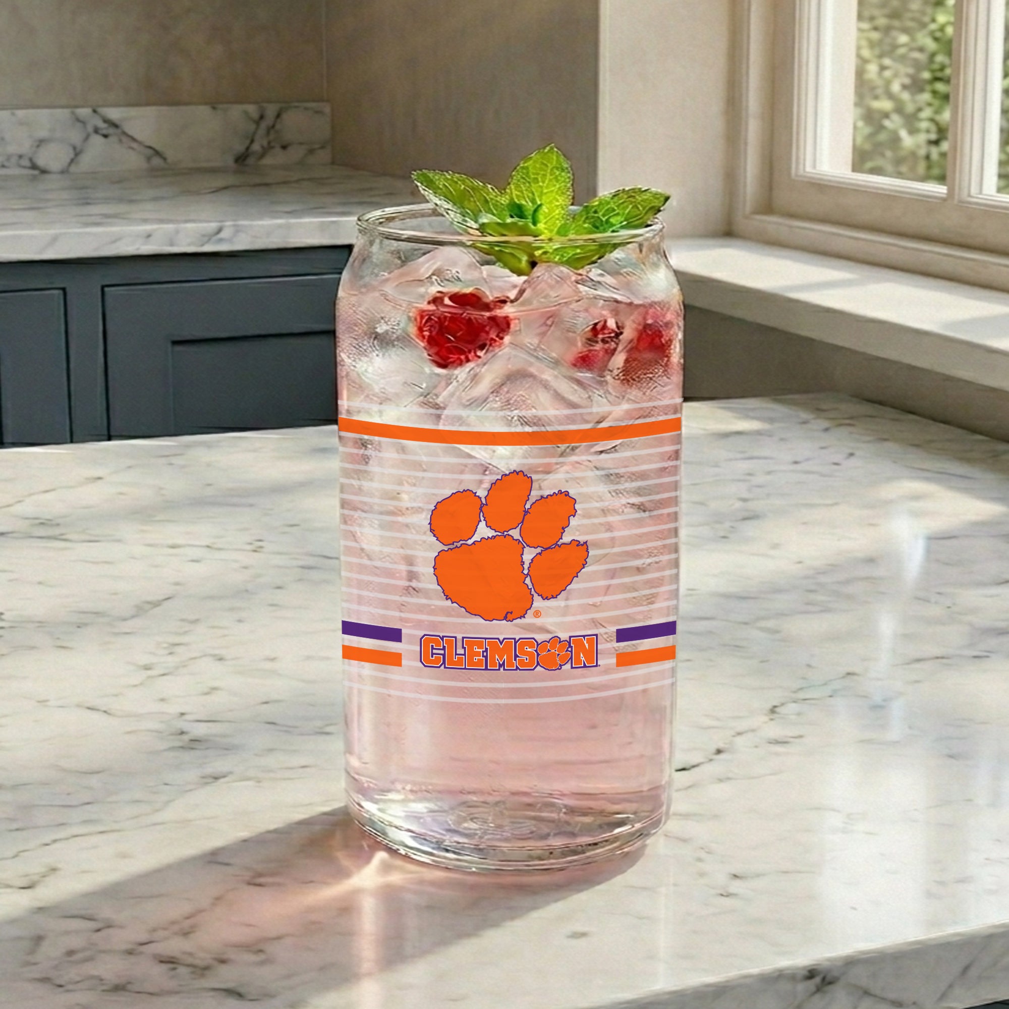Set of 2 Clemson Tigers 16oz XD Ring Can Glasses