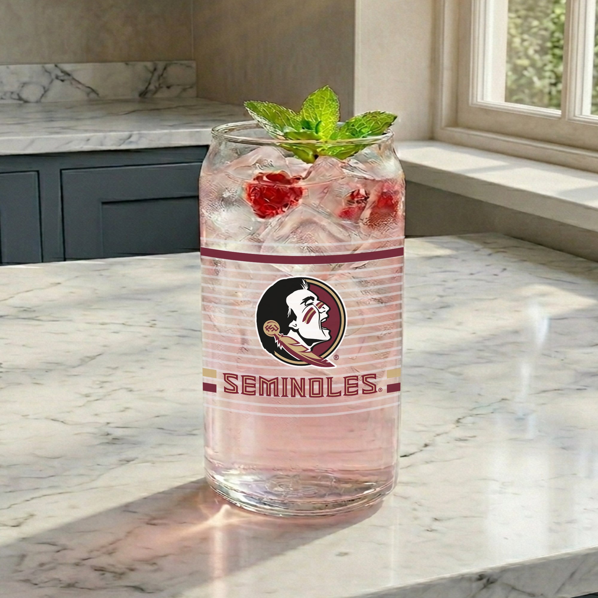 Set of 2 Florida State Seminoles 16oz XD Ring Can Glasses