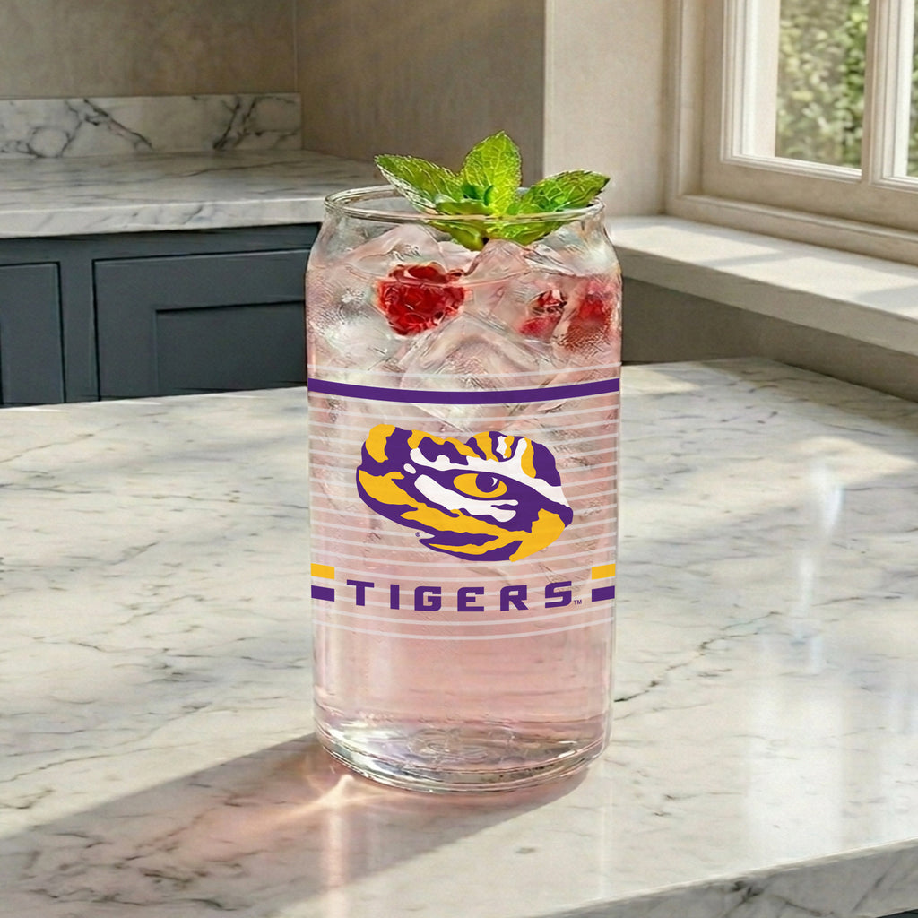 Set of 2 LSU Tigers 16oz XD Ring Can Glasses