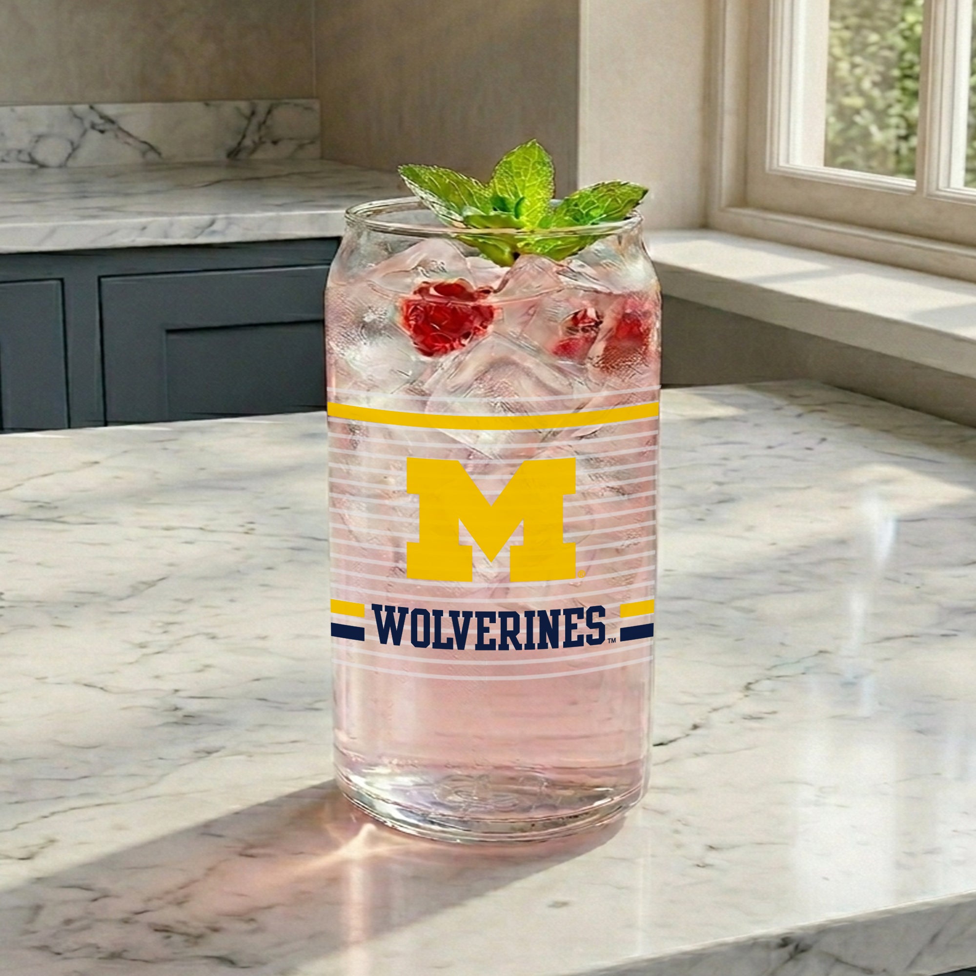 Set of 2 Michigan Wolverines 16oz XD Ring Can Glasses