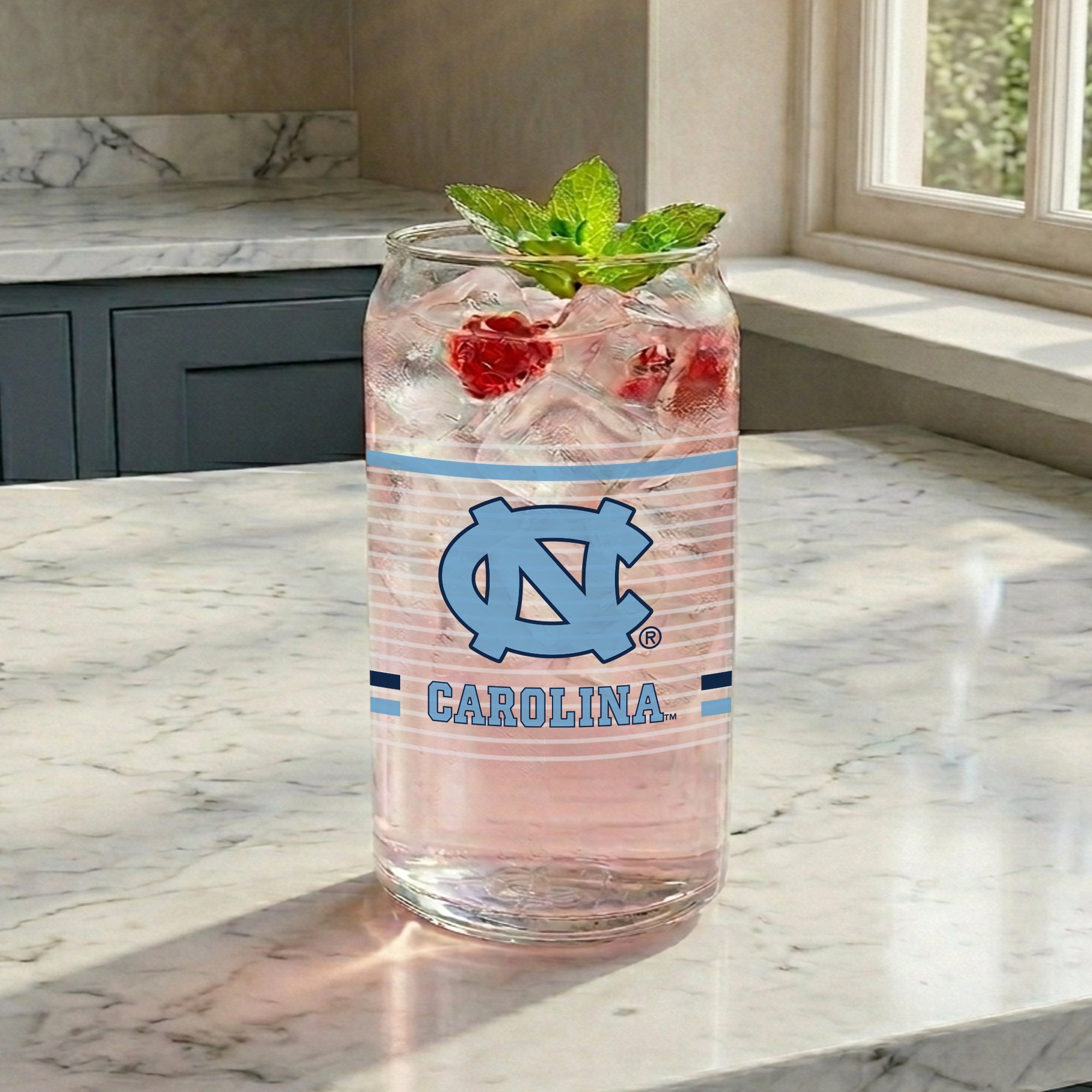 Set of 2 North Carolina Tar Heels 16oz XD Ring Can Glasses