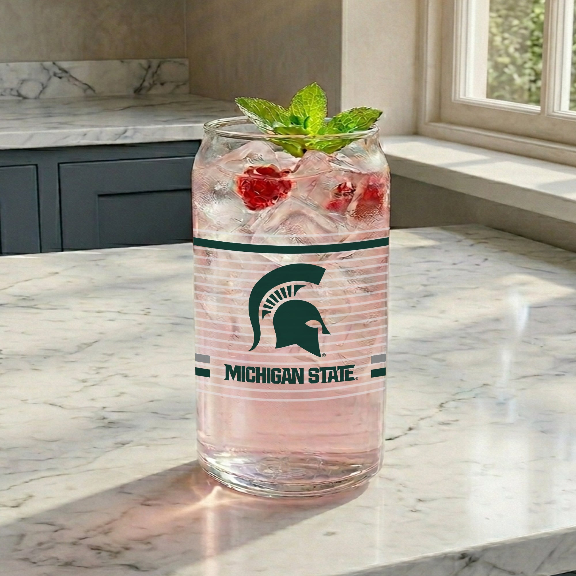 Set of 2 Michigan State Spartans 16oz XD Ring Can Glasses