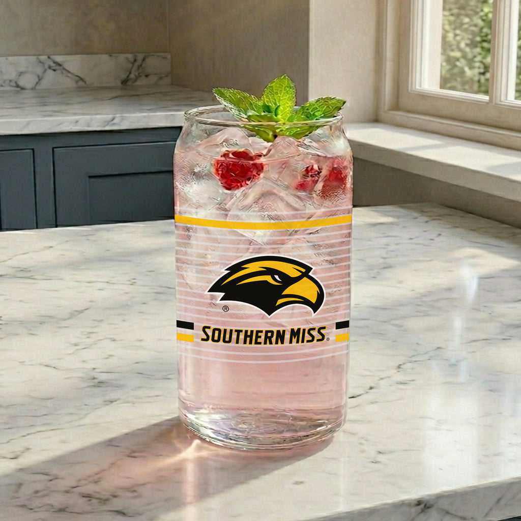 Set of 2 Southern Miss Golden Eagles 16oz XD Ring Can Glasses