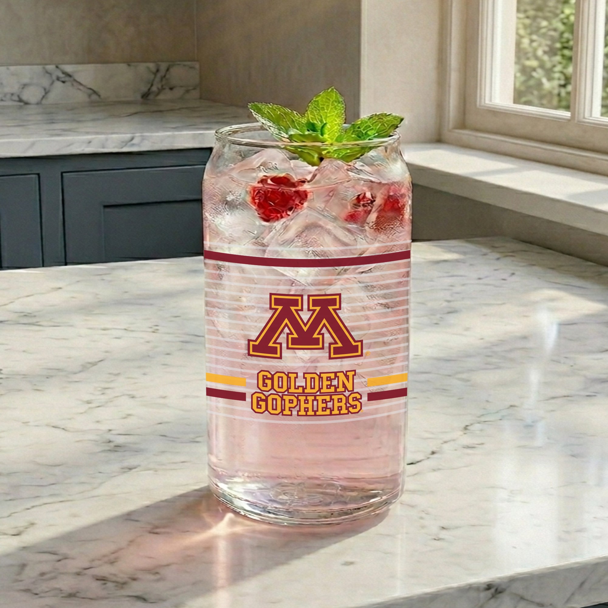 Set of 2 Minnesota Golden Gophers 16oz XD Ring Can Glasses
