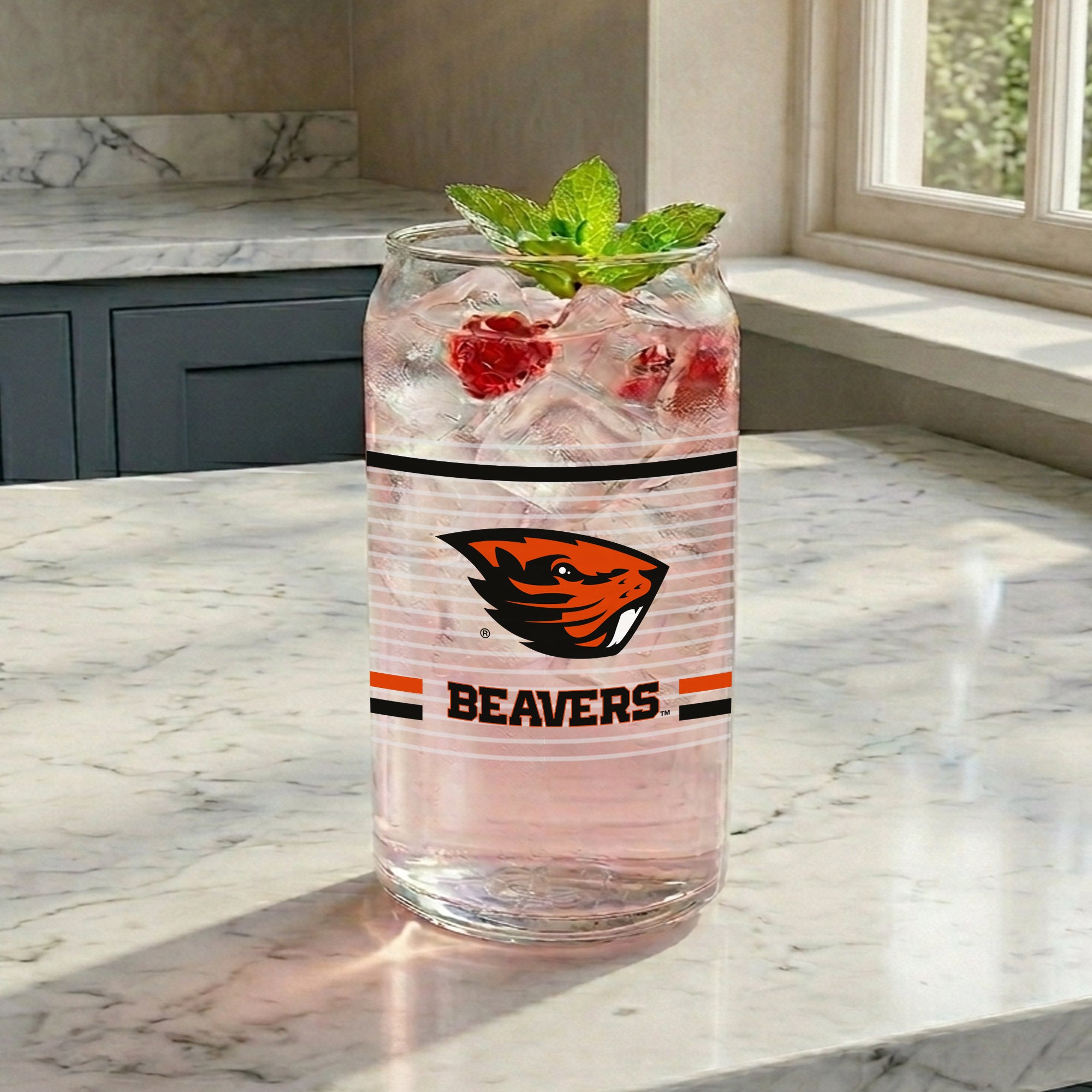 Set of 2 Oregon State Beavers 16oz XD Ring Can Glasses