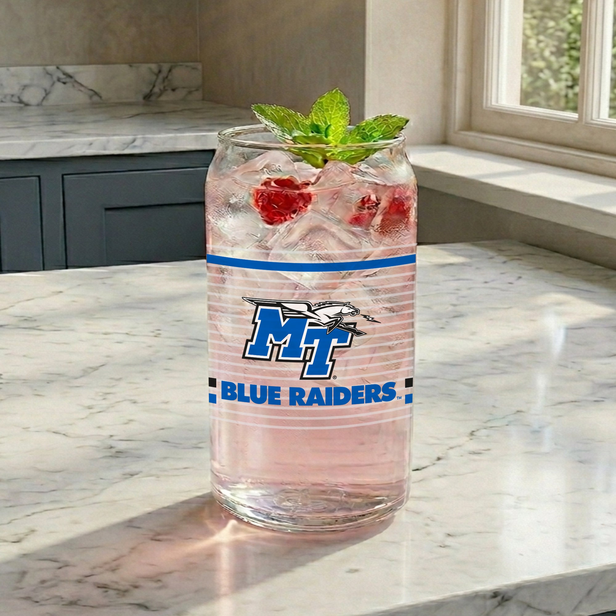 Set of 2 Middle Tennessee Blue Raiders 16oz XD Ring Can Glasses